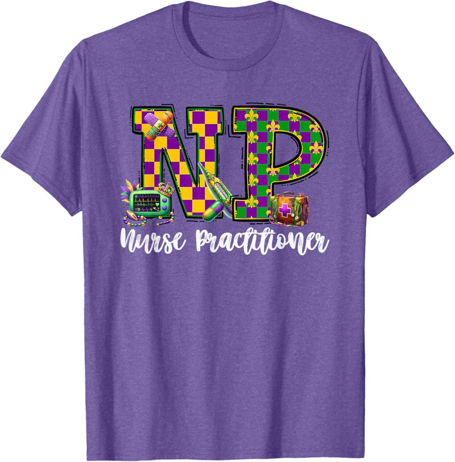 Cute Mardi Gras Nurse Practitioner T-Shirt for Women, Fun and Stylish - 9