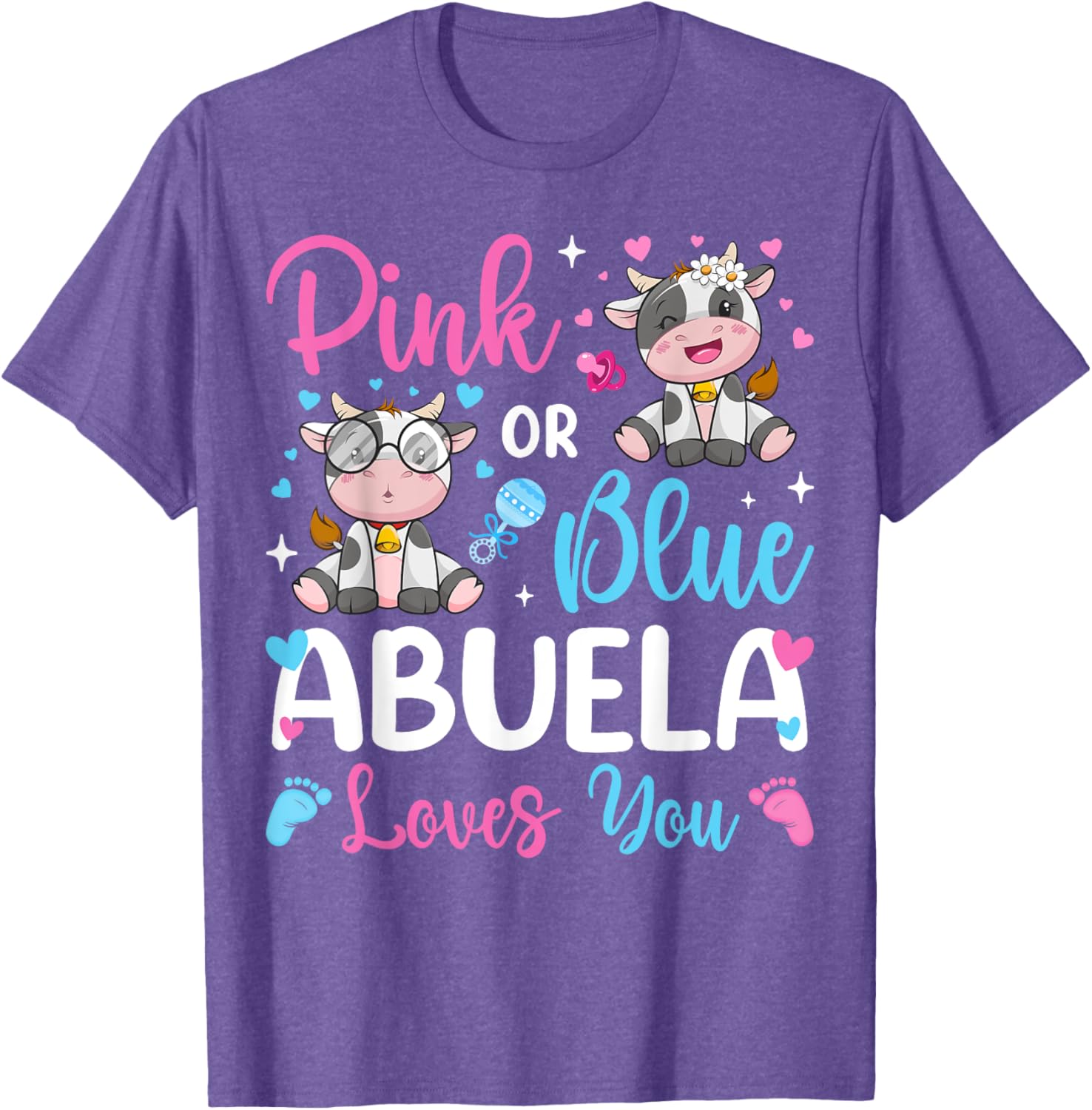 Cute Pink or Blue Abuela Loves You Cow Baby Reveal T-Shirt for Kids - 12