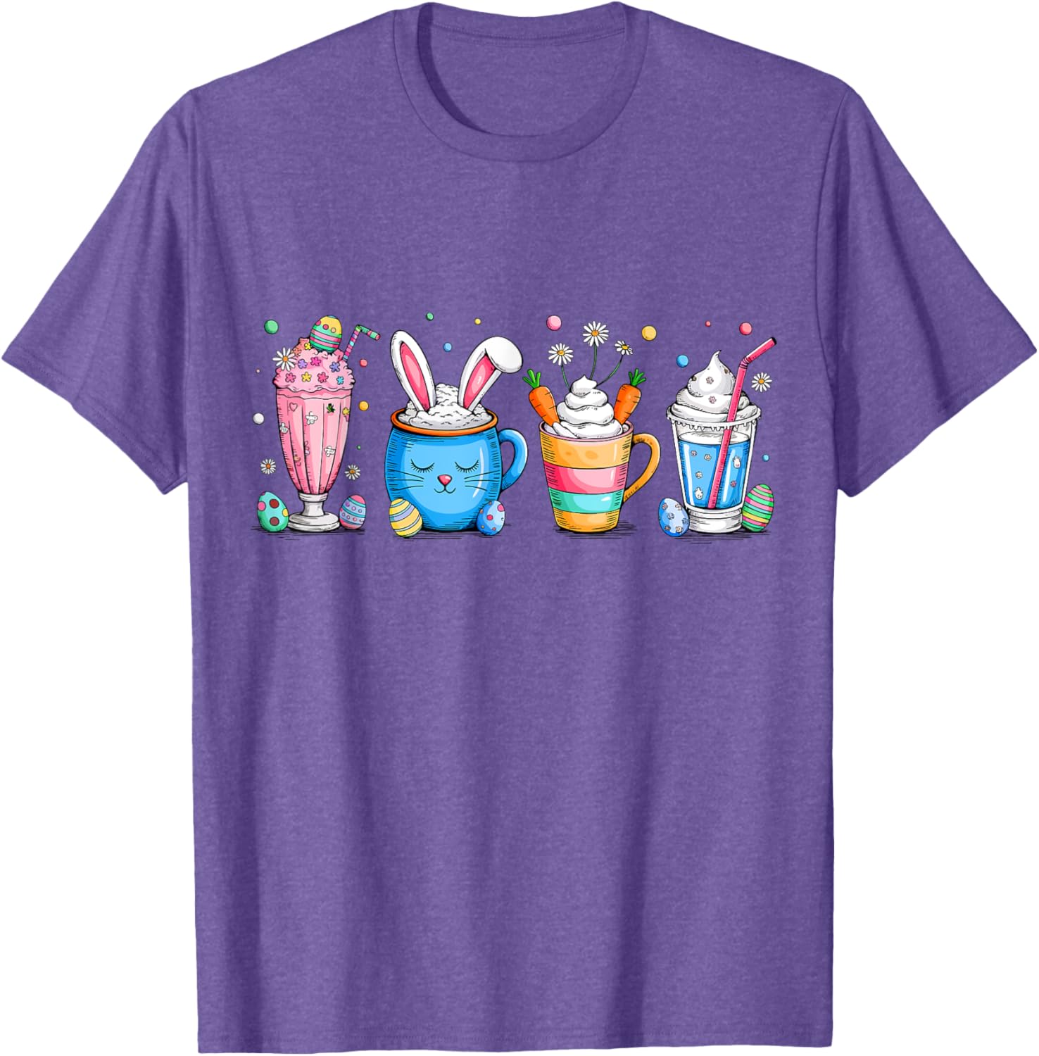 Cute Coffee Bunny T-Shirt for Women Girls with Easter Egg Design - 17