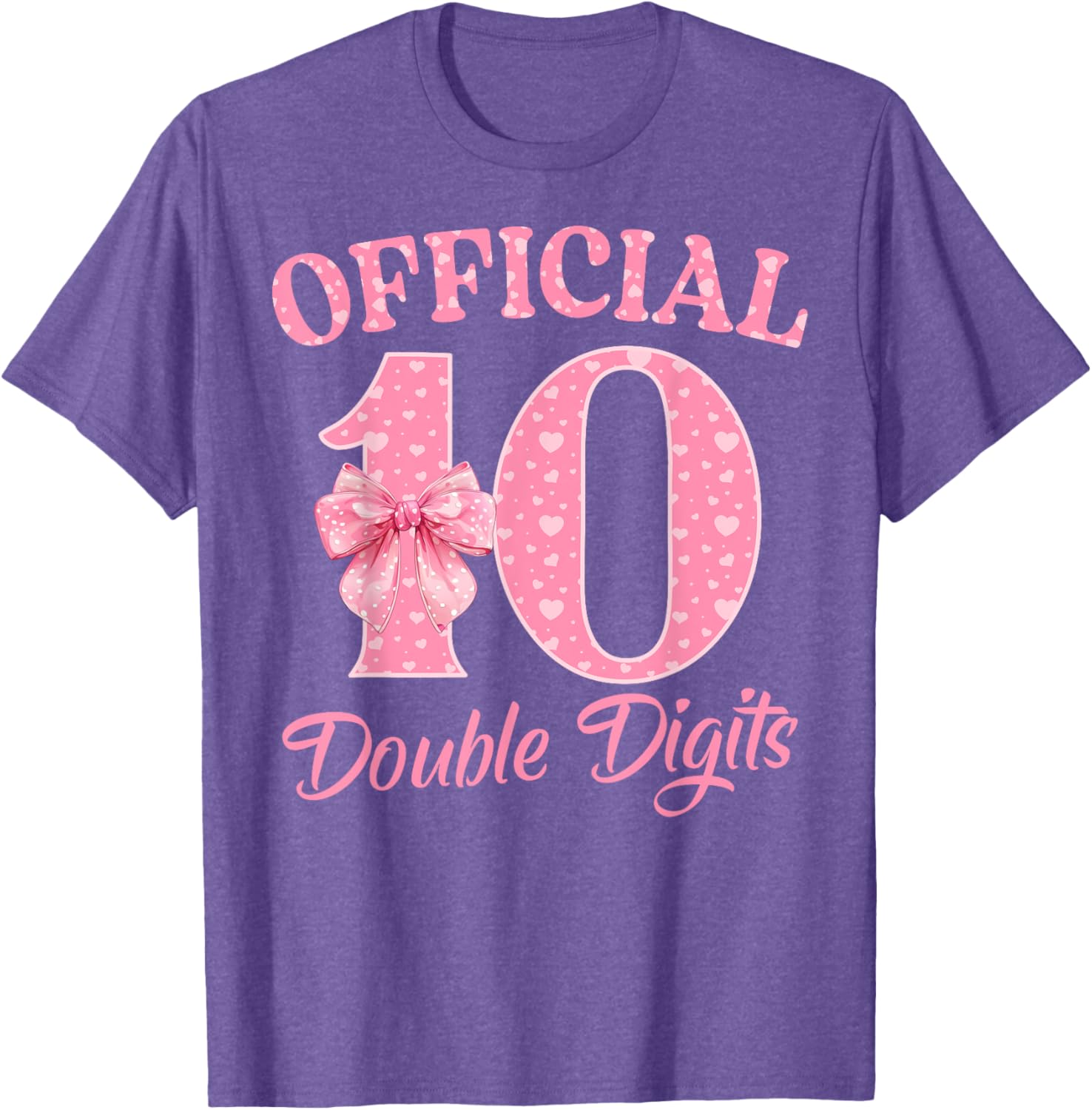 Cute Pink 10th Birthday Coquette Bow T-Shirt for Girls 10 Years Old - 1