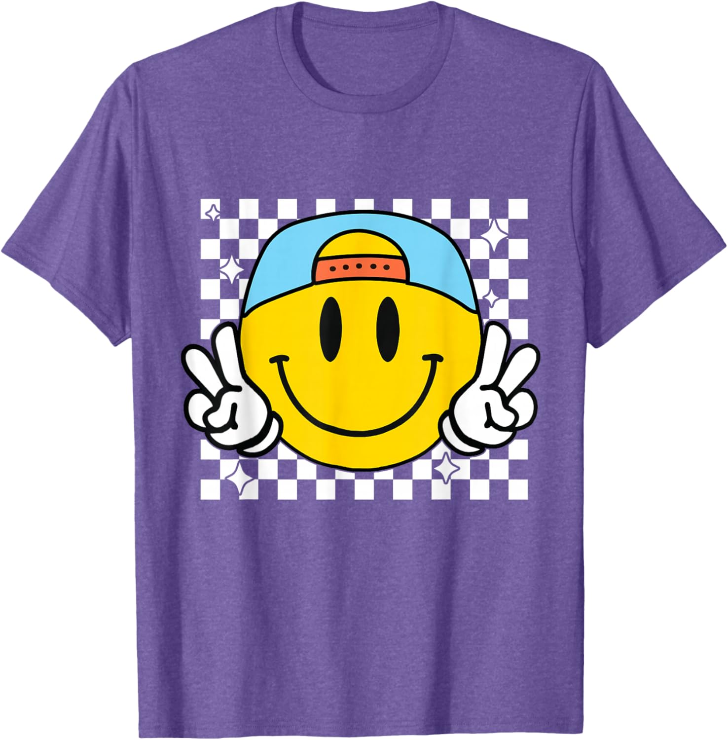 Cute Yellow Smile Face Checkered T-Shirt for Happy Vibes and Style - 12