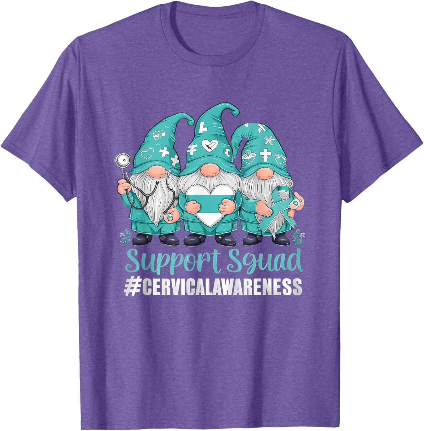 Cervical Cancer Awareness Gnome Teal Ribbon T-Shirt for Supporters - 11