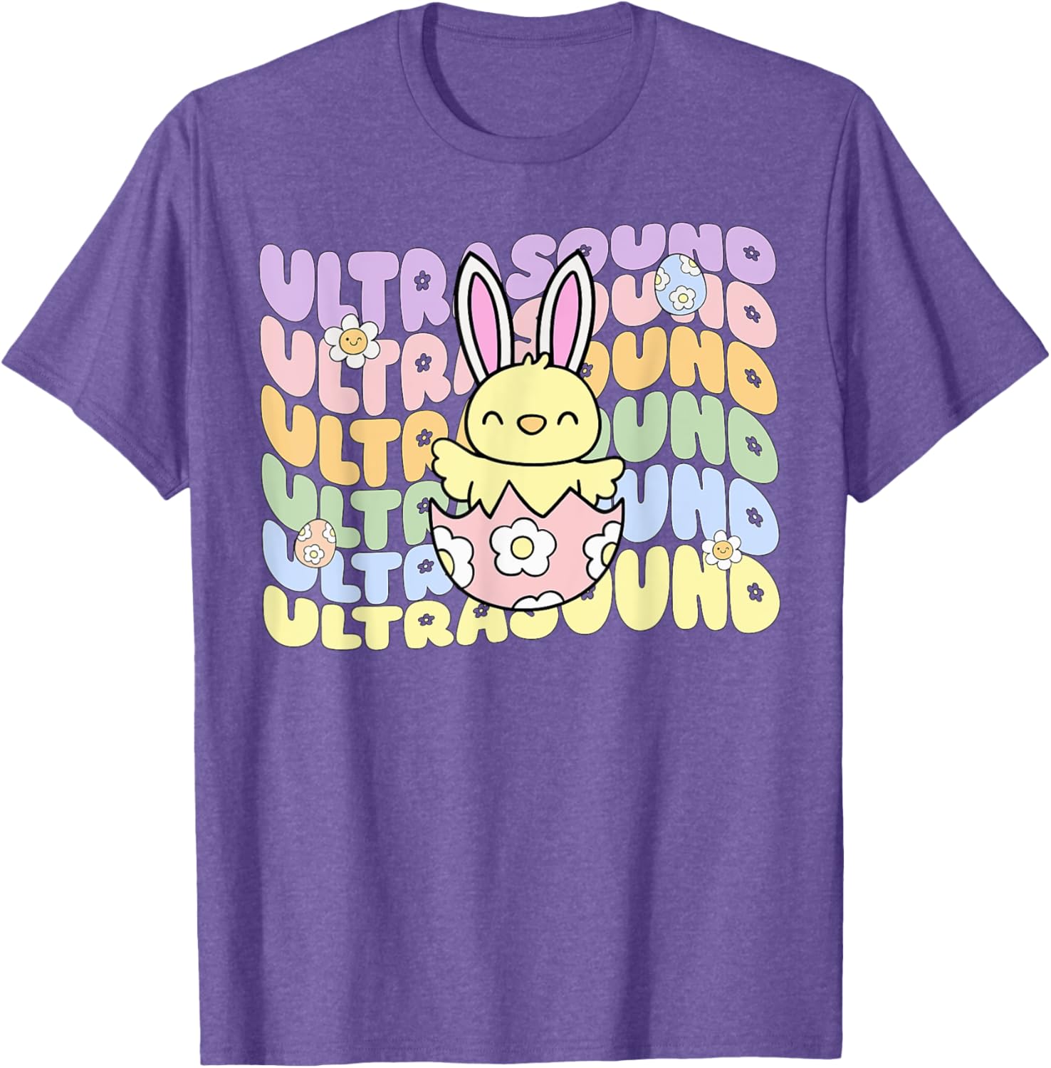 Groovy Easter Sonographer Bunny Chick Eggs T-Shirt for Ultrasound Lovers - 24