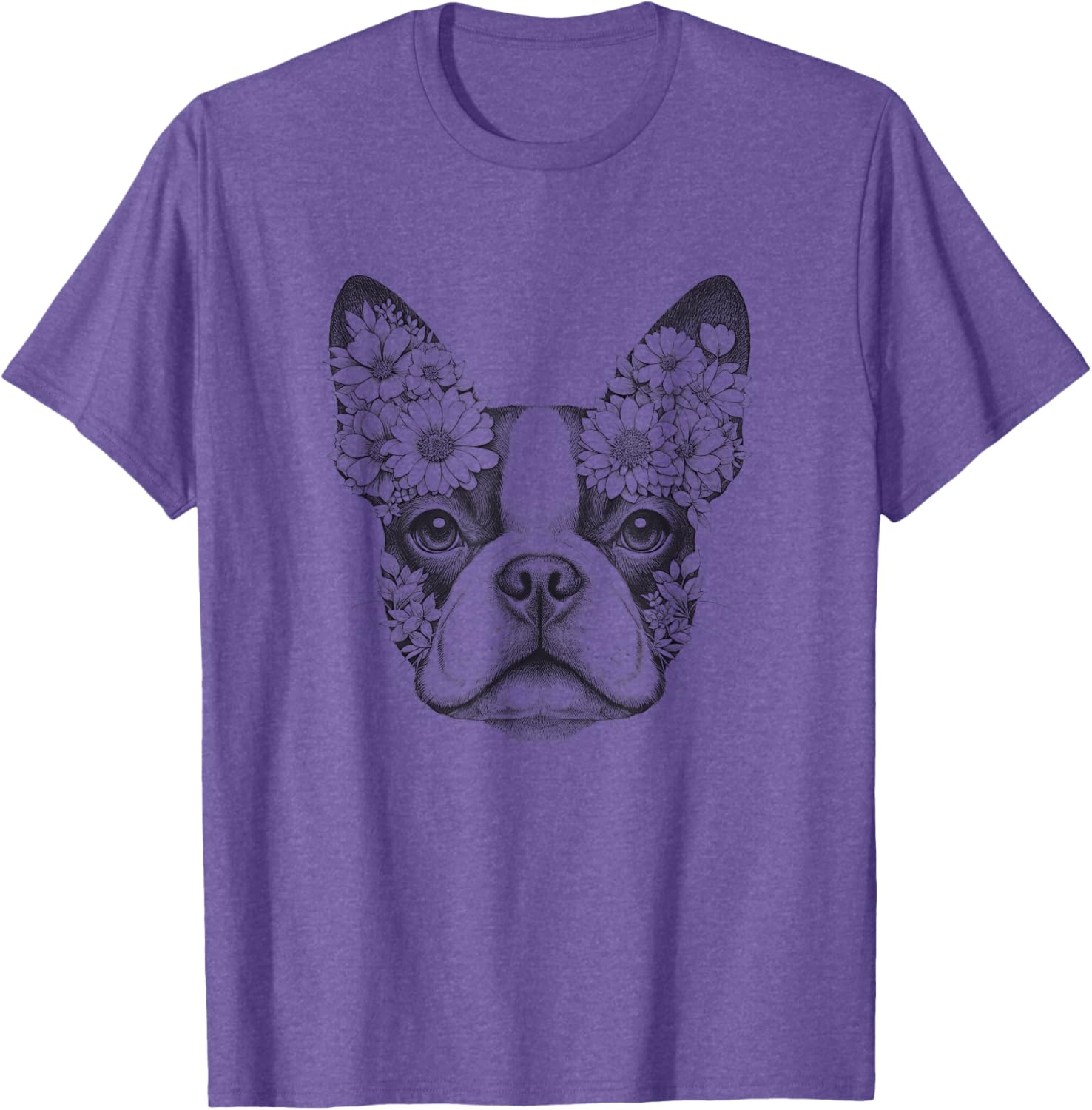 Floral Boston Terrier T-Shirt for Men and Women - Bostie Flower Design - 7