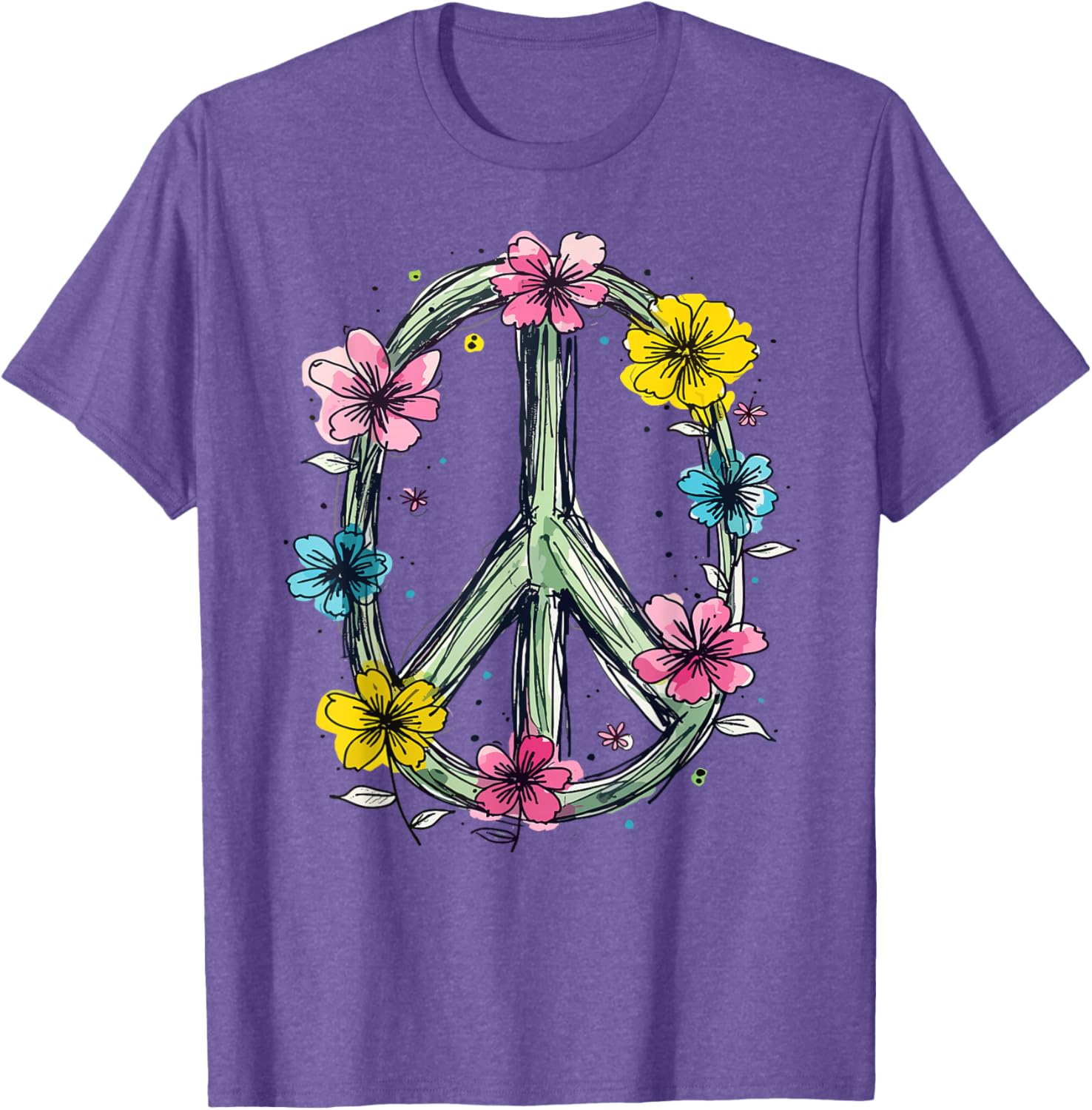Flower Power Peace Sign T-Shirt for Women Love Hippie Style - 3