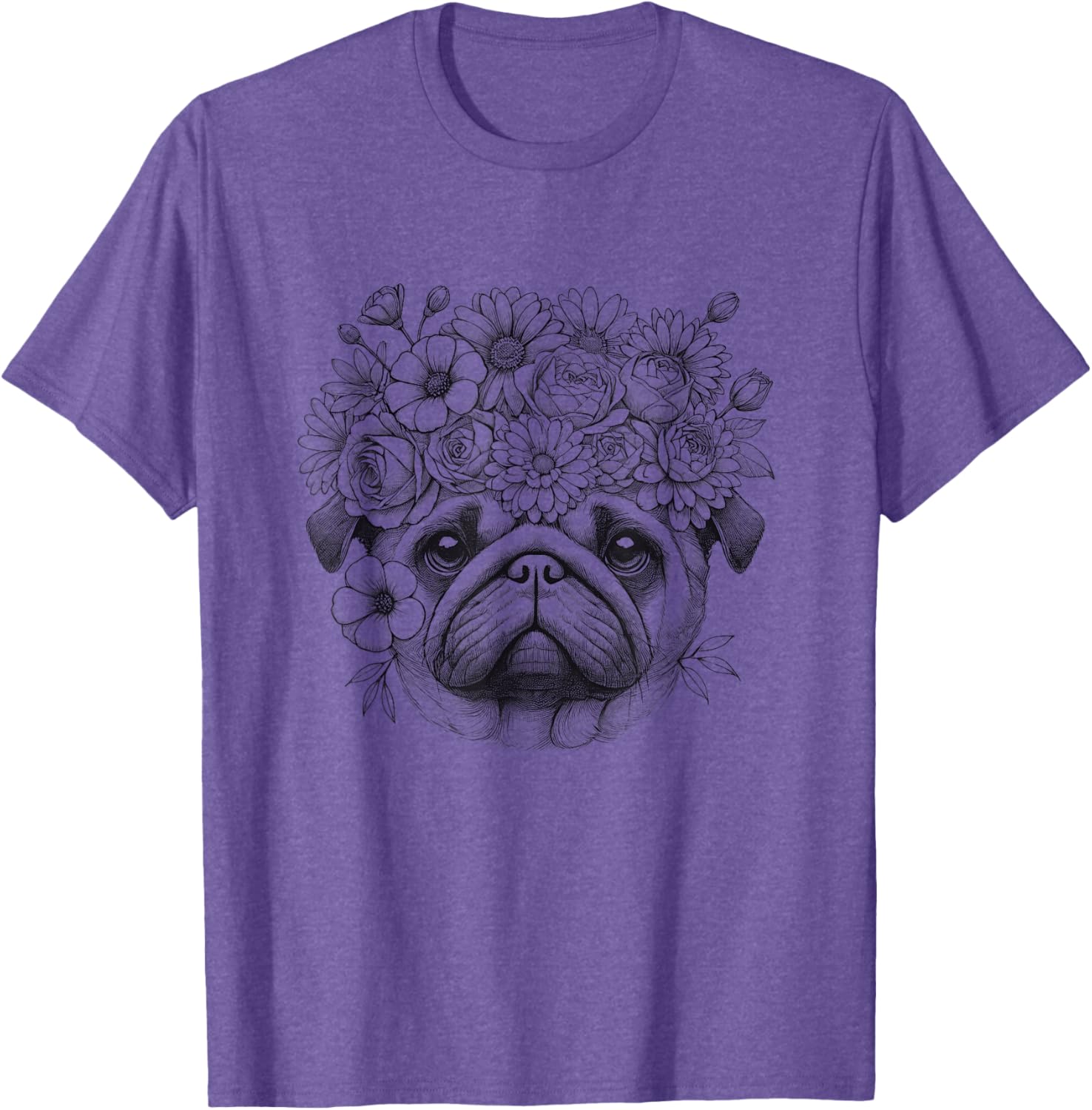 Floral Pug Face T-Shirt for Women and Girls – Cute Dog Design Apparel - 10