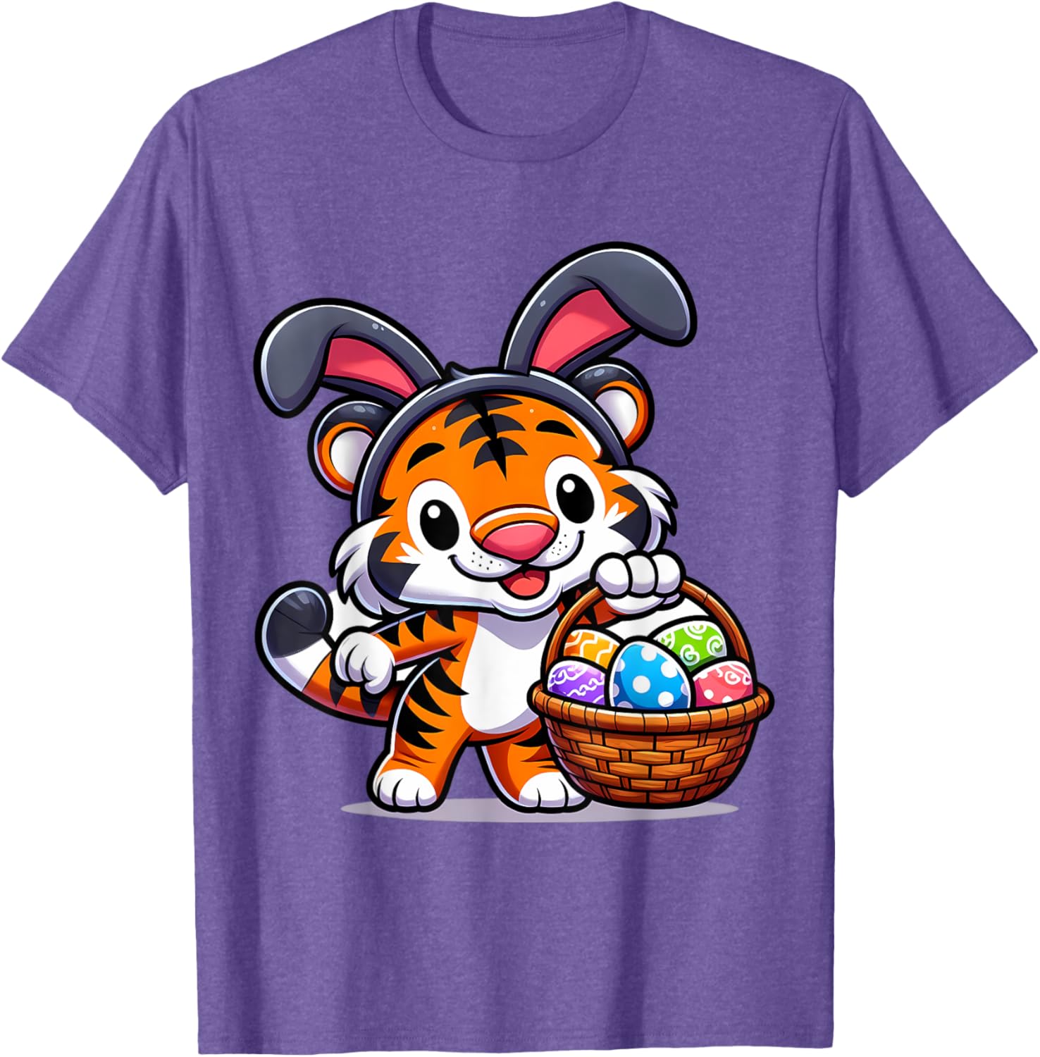 Cute Bunny Ear Tiger Easter Eggs T-Shirt for Kids and Babies - 5