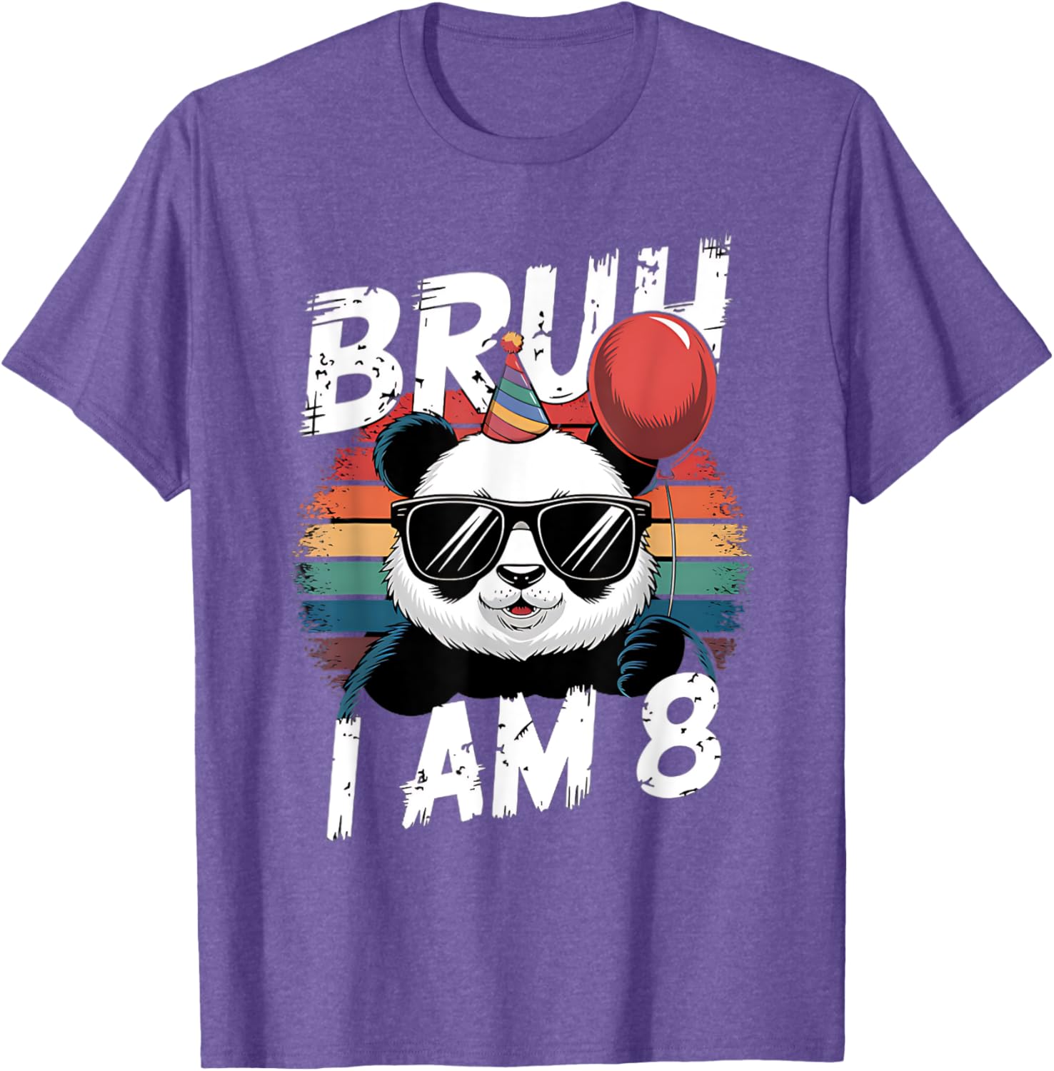 Bruh I Am 8 Panda Retro Sunset T-Shirt for Kids 8th Birthday Fun - 20