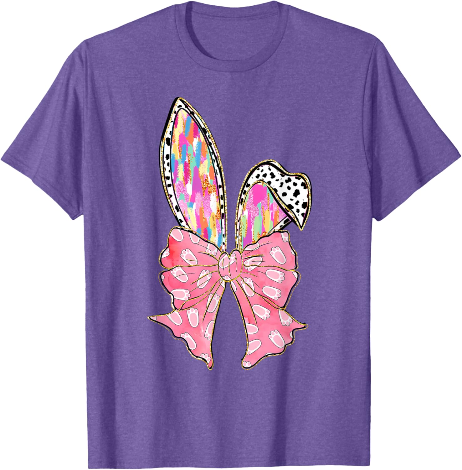 Cute Brushstroke Easter Bunny Coquette Bow Ears T-Shirt for Girls and Teens - 12