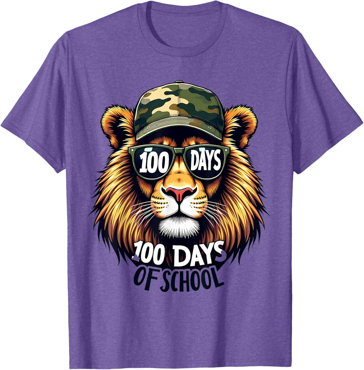 Cute 100 Days of School Lion Camo T-Shirt for Kids and Teachers - 19