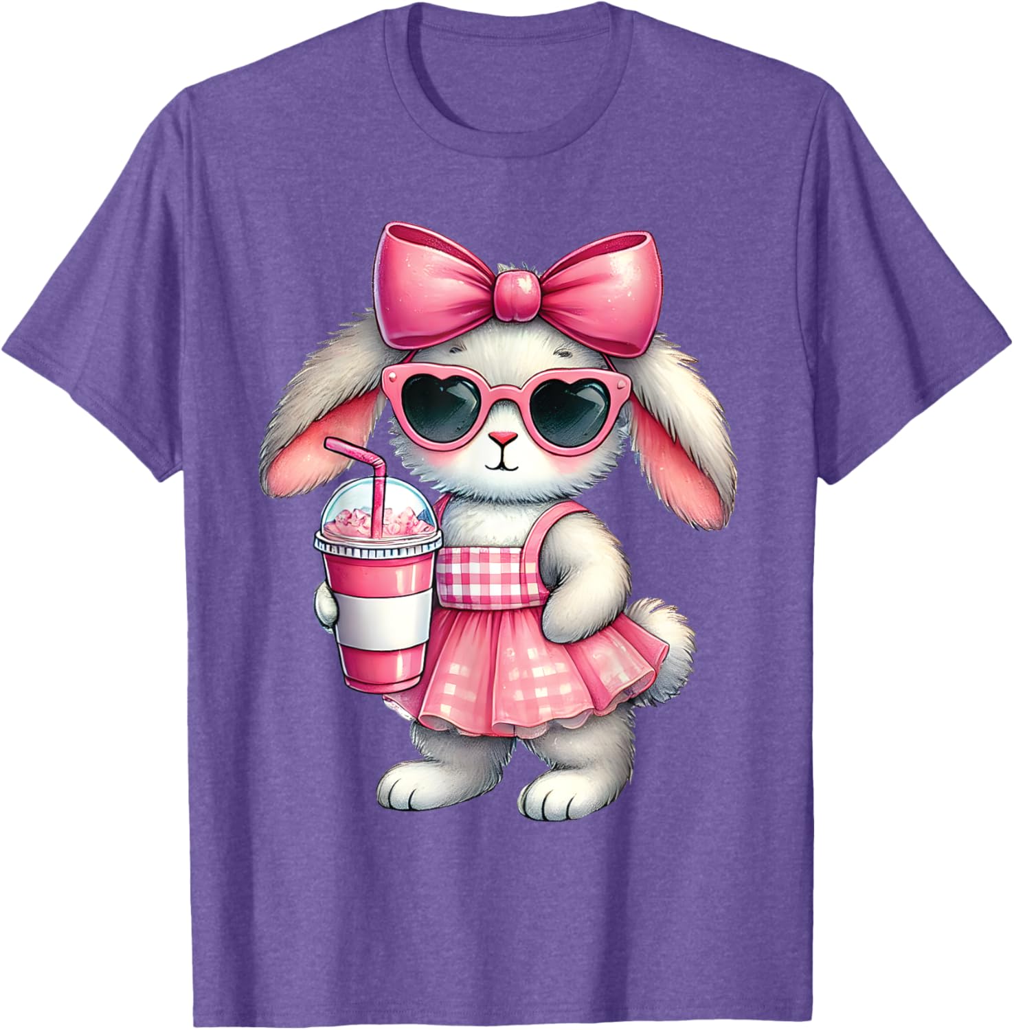 Cute Easter Bunny Drinking Iced Coffee T-Shirt for Women and Girls - 4