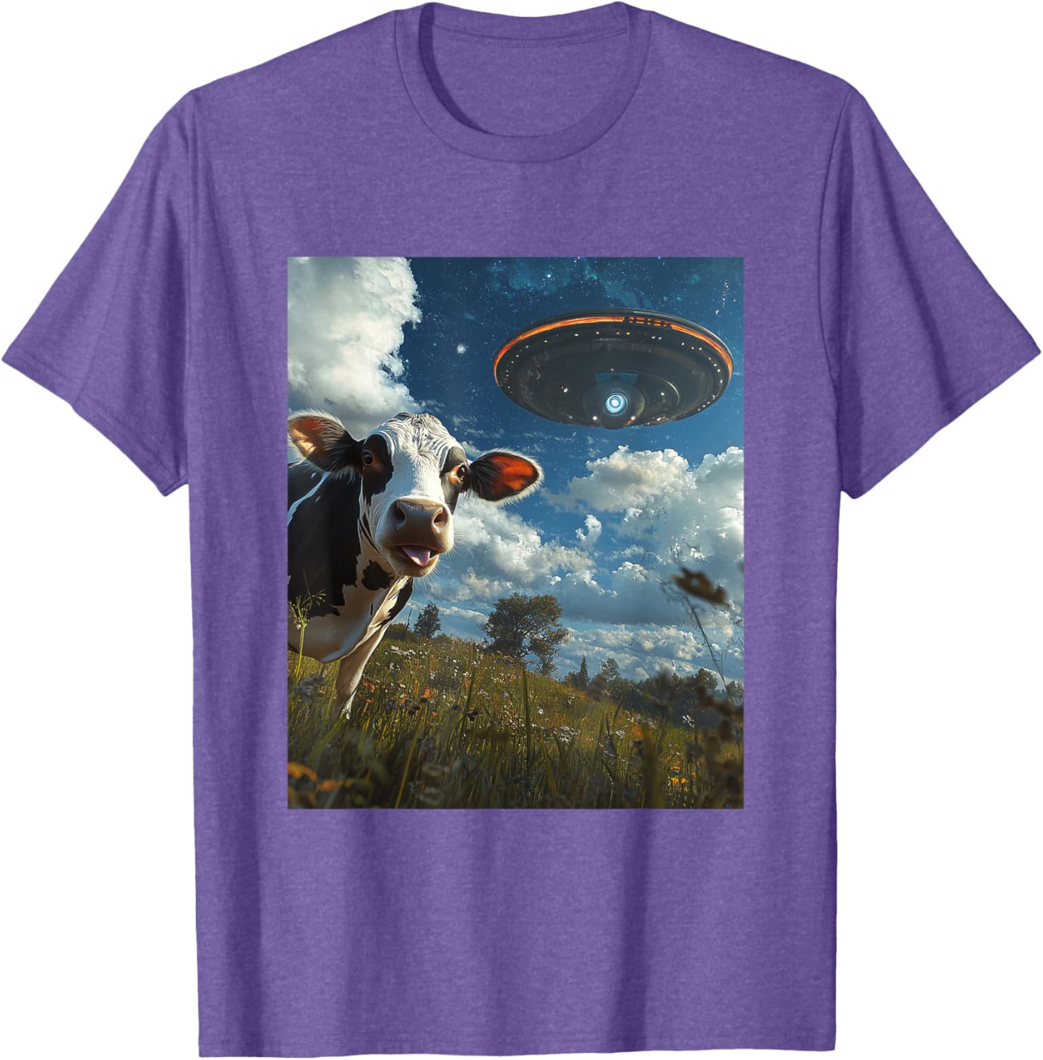 Funny Cow Selfie with Aliens UFO Graphic T-Shirt for Trendy Casual Wear - 15