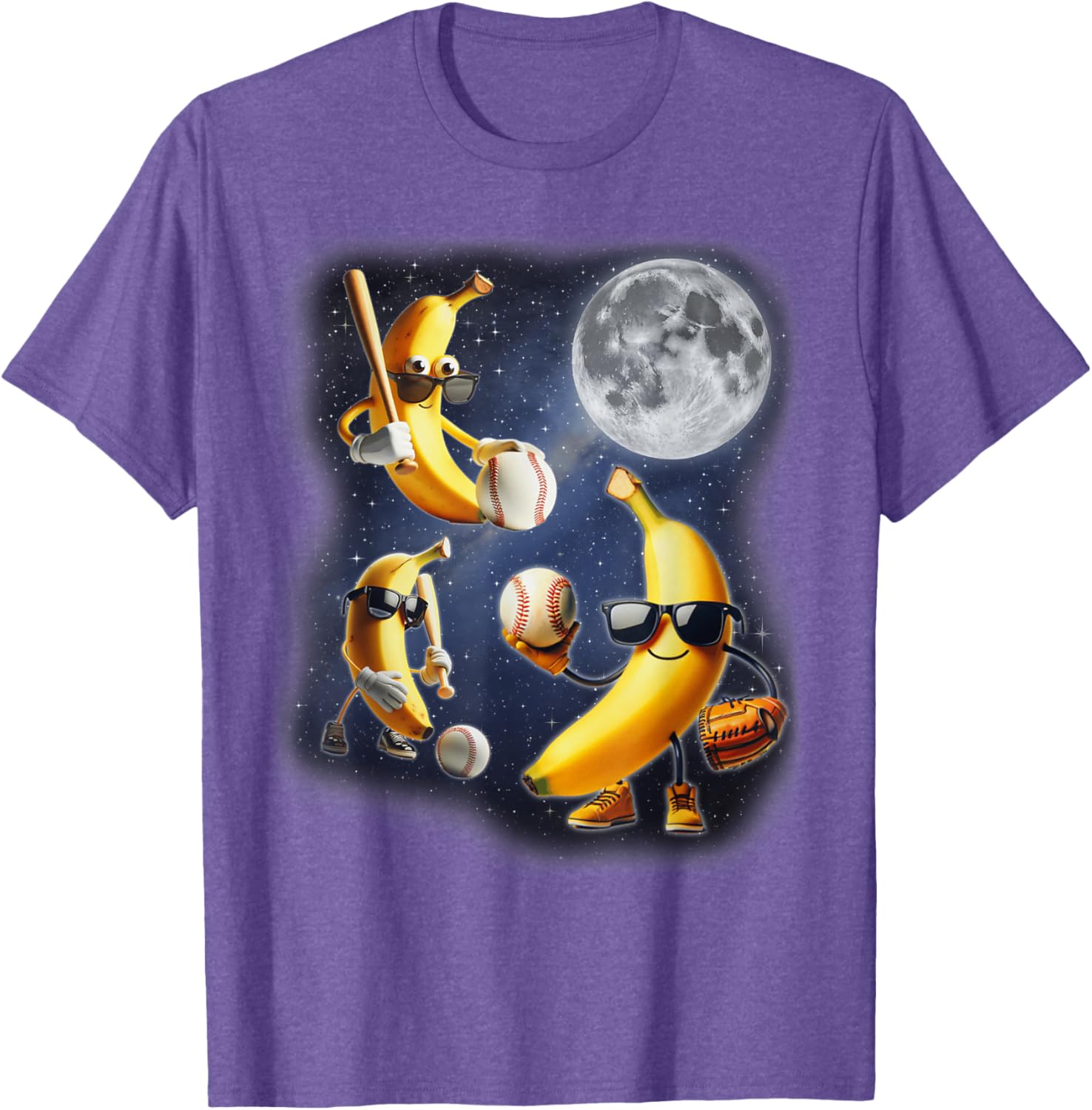 Funny Three Bananas Howling at the Moon Baseball T-Shirt for All Ages - 2