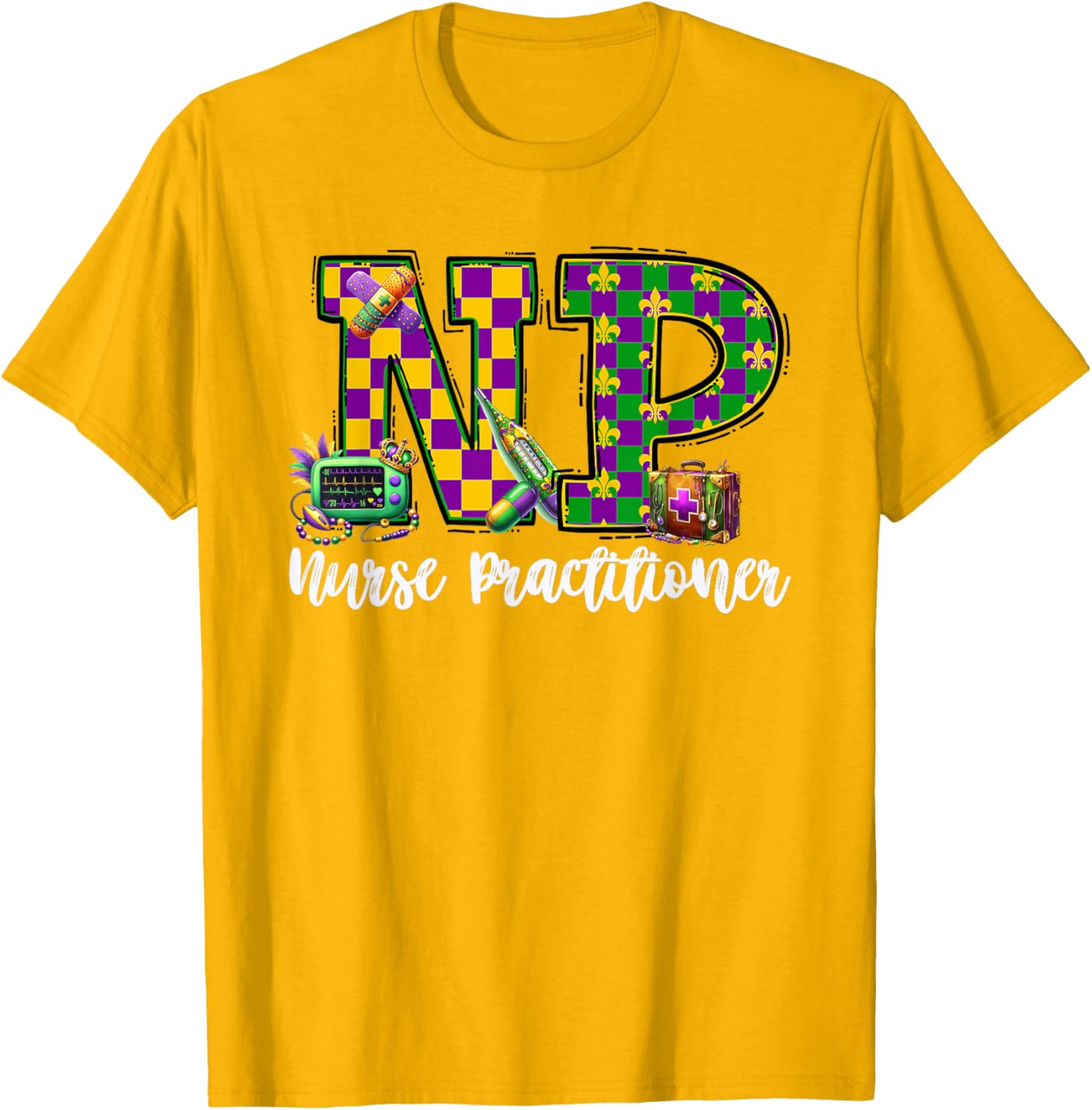 Cute Mardi Gras Nurse Practitioner T-Shirt for Women, Fun and Stylish - 17