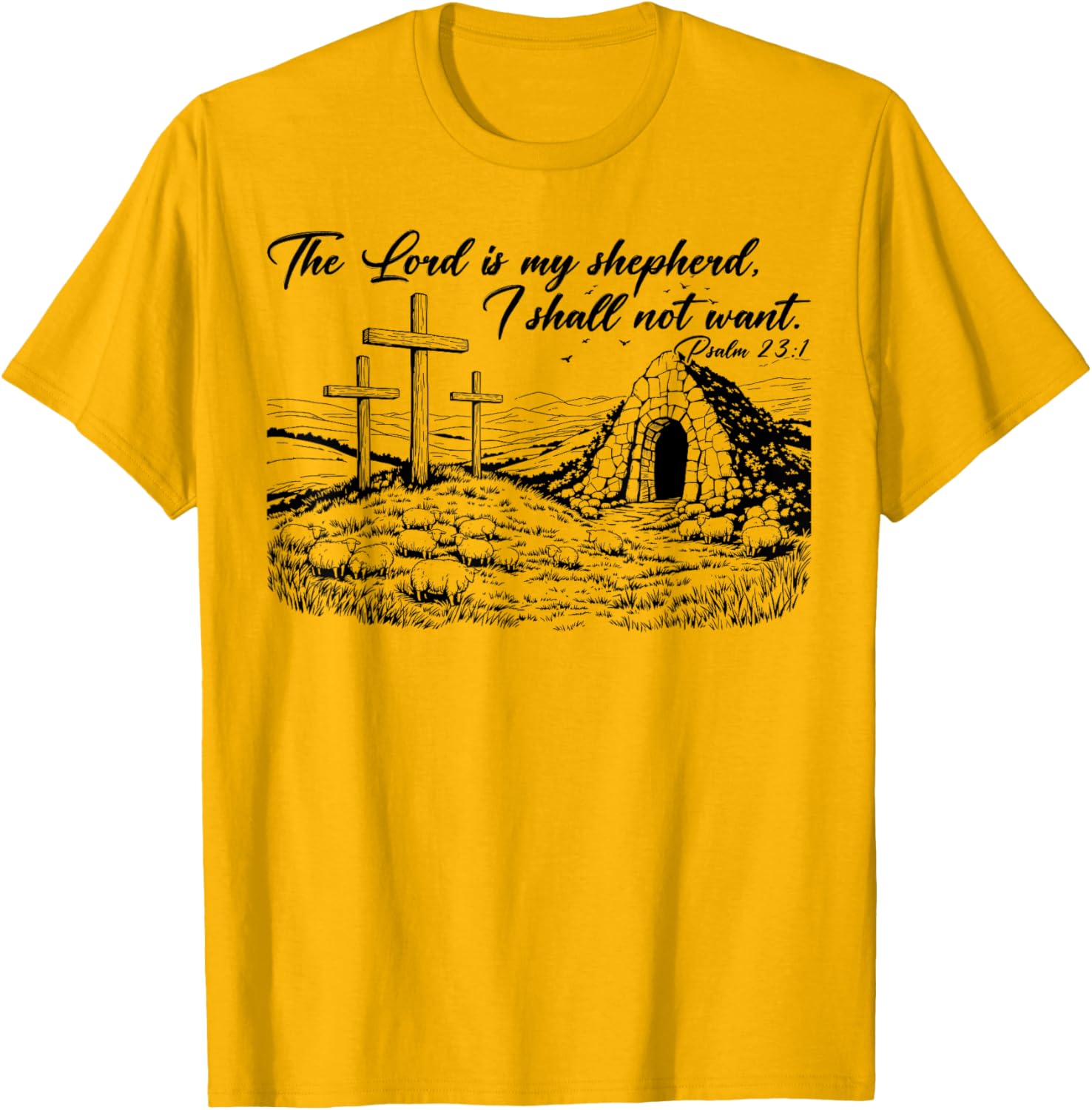 Happy Easter Christian T-Shirt The Lord Is My Shepherd Design - 1