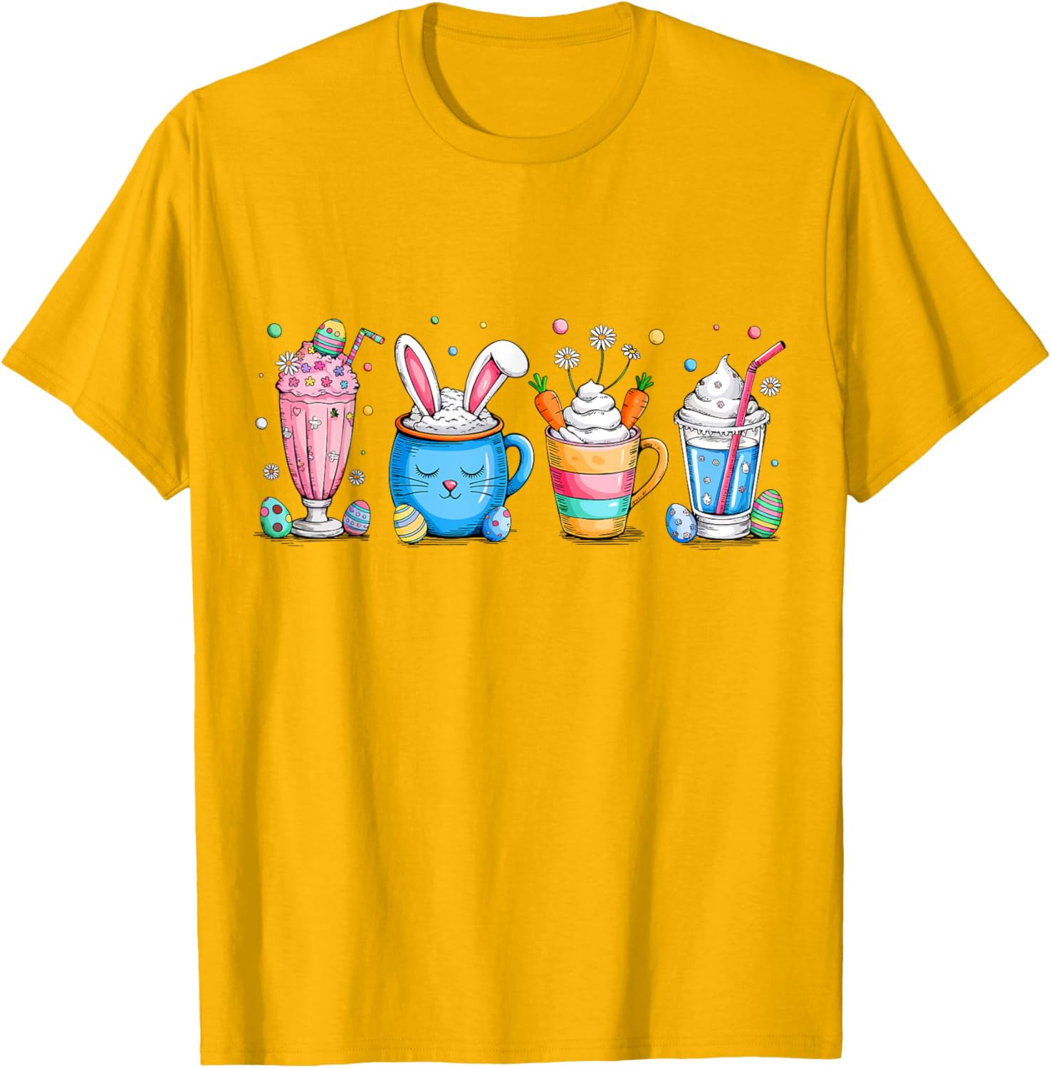 Cute Coffee Bunny T-Shirt for Women Girls with Easter Egg Design - 3