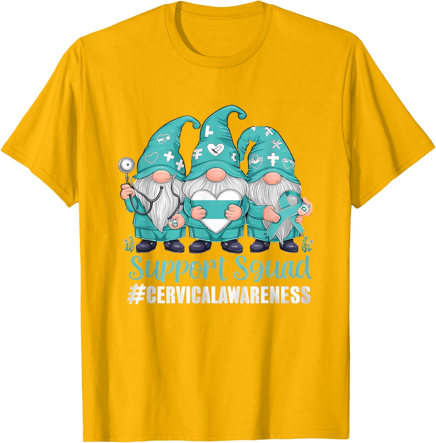 Cervical Cancer Awareness Gnome Teal Ribbon T-Shirt for Supporters - 16