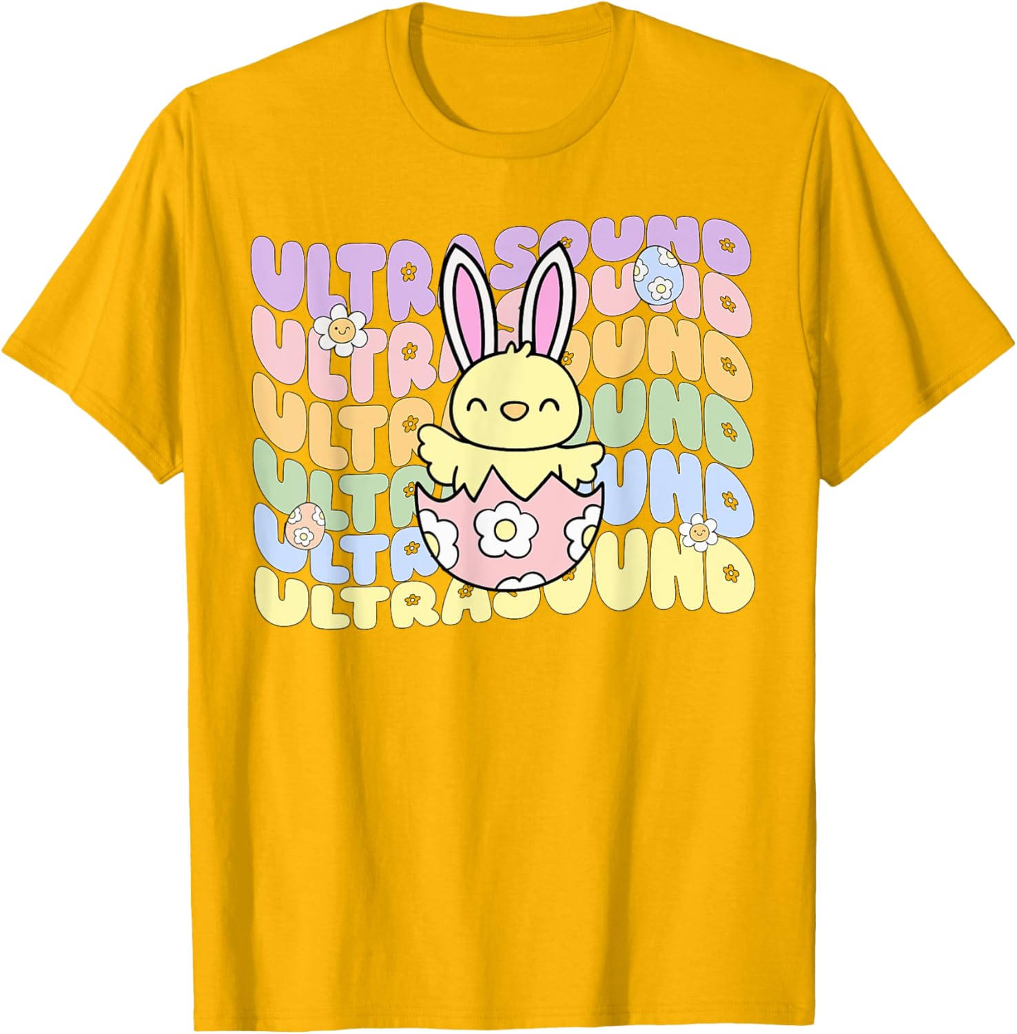 Groovy Easter Sonographer Bunny Chick Eggs T-Shirt for Ultrasound Lovers - 8