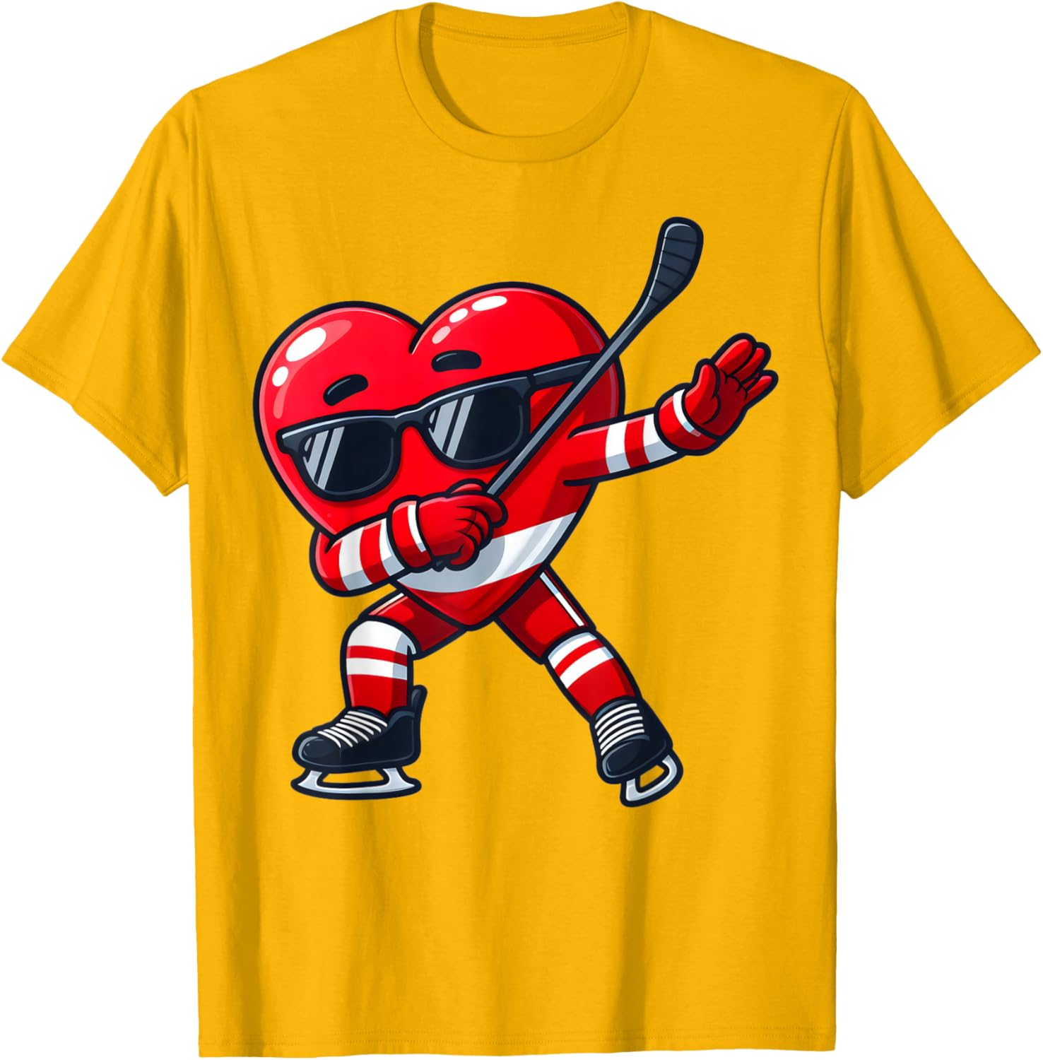 Cute Dabbing Heart Ice Hockey T-Shirt for Funny Valentine's Day Fun - 13