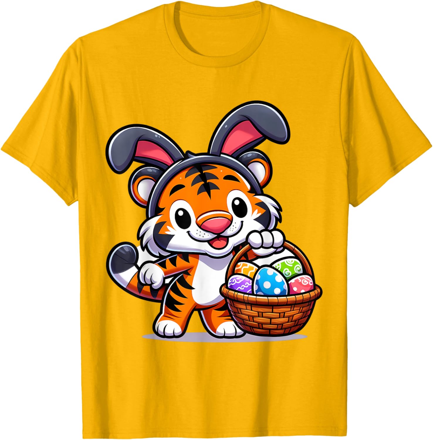 Cute Bunny Ear Tiger Easter Eggs T-Shirt for Kids and Babies - 25