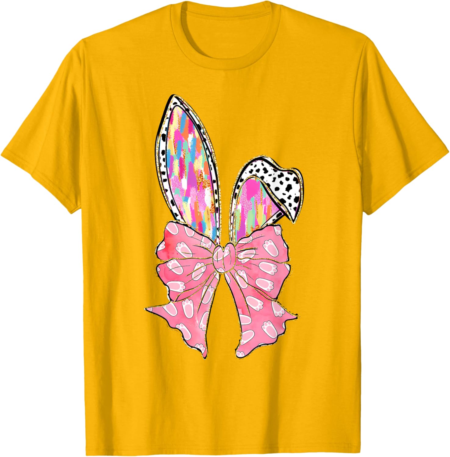 Cute Brushstroke Easter Bunny Coquette Bow Ears T-Shirt for Girls and Teens - 21
