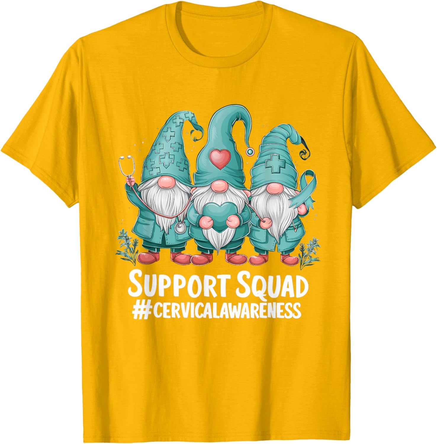 Cervical Cancer Awareness Teal Ribbon Gnome T-Shirt for Supporters - 8