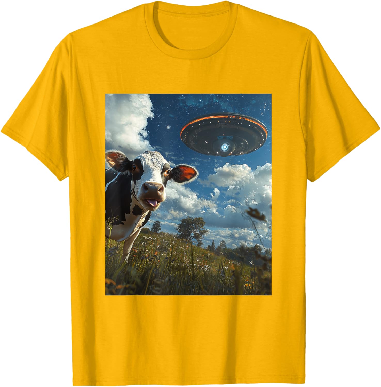 Funny Cow Selfie with Aliens UFO Graphic T-Shirt for Trendy Casual Wear - 5