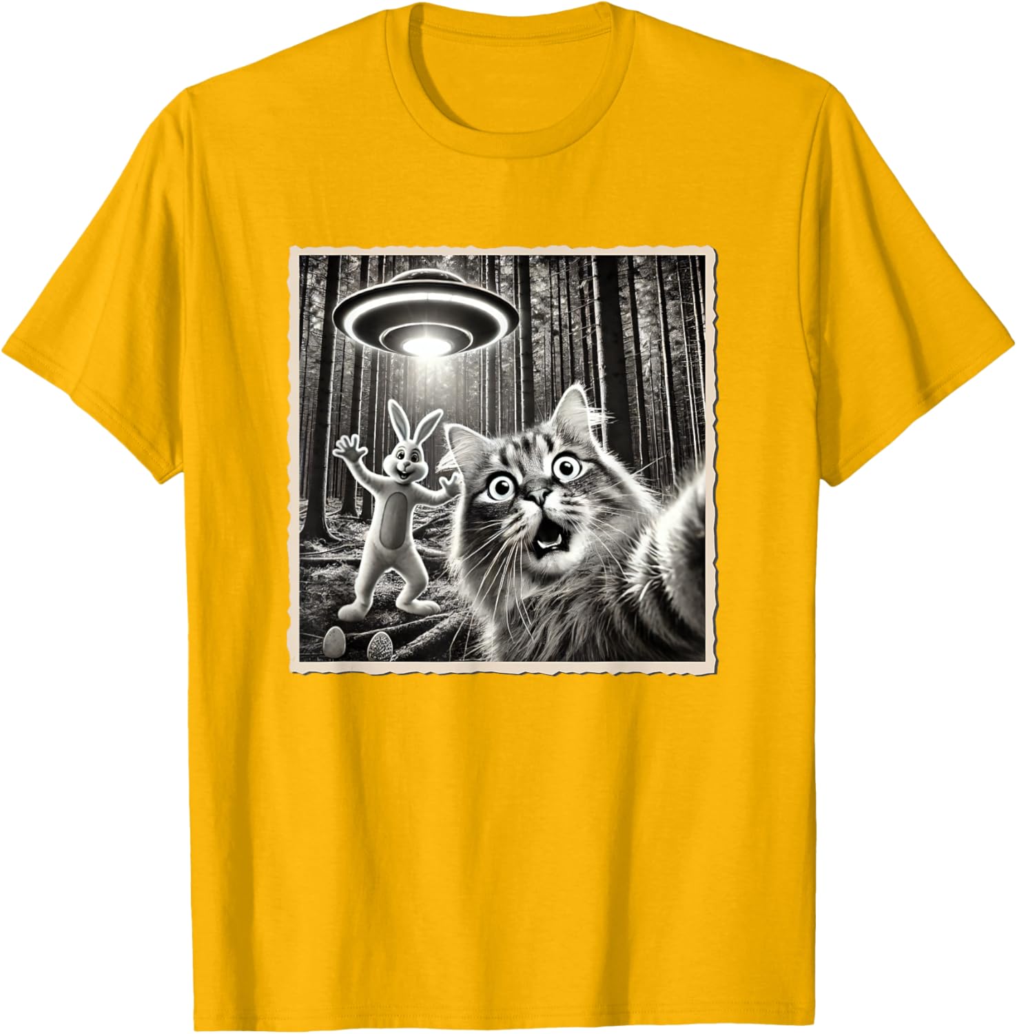 Funny Easter Bunny T-Shirt with Cat and UFO Selfie Design for Kids - 4