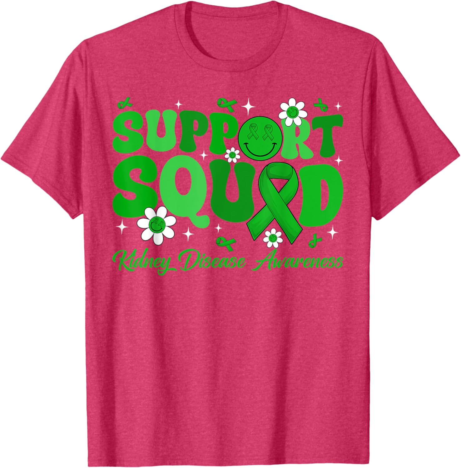 Groovy Support Squad Kidney Disease Awareness Green Ribbon T-Shirt - 7