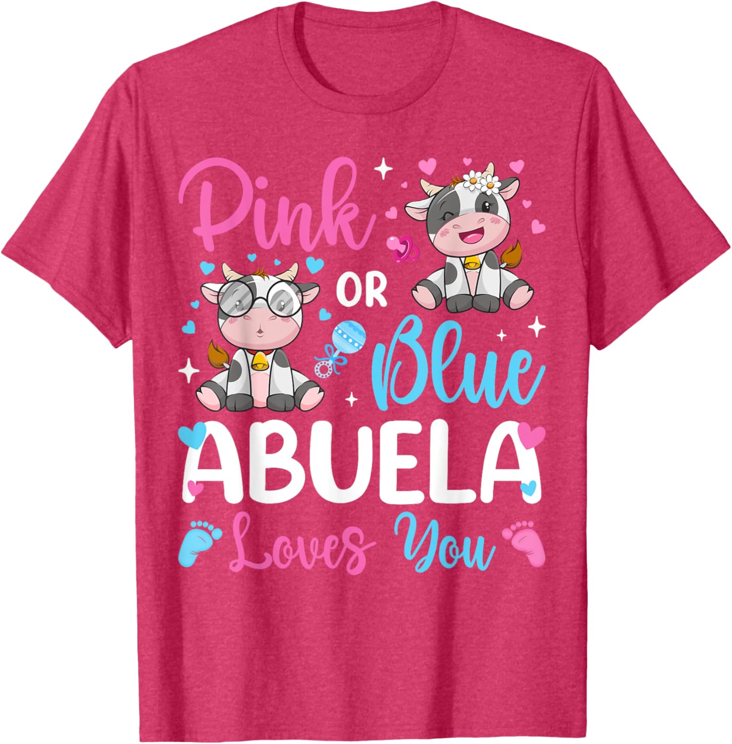 Cute Pink or Blue Abuela Loves You Cow Baby Reveal T-Shirt for Kids - 15