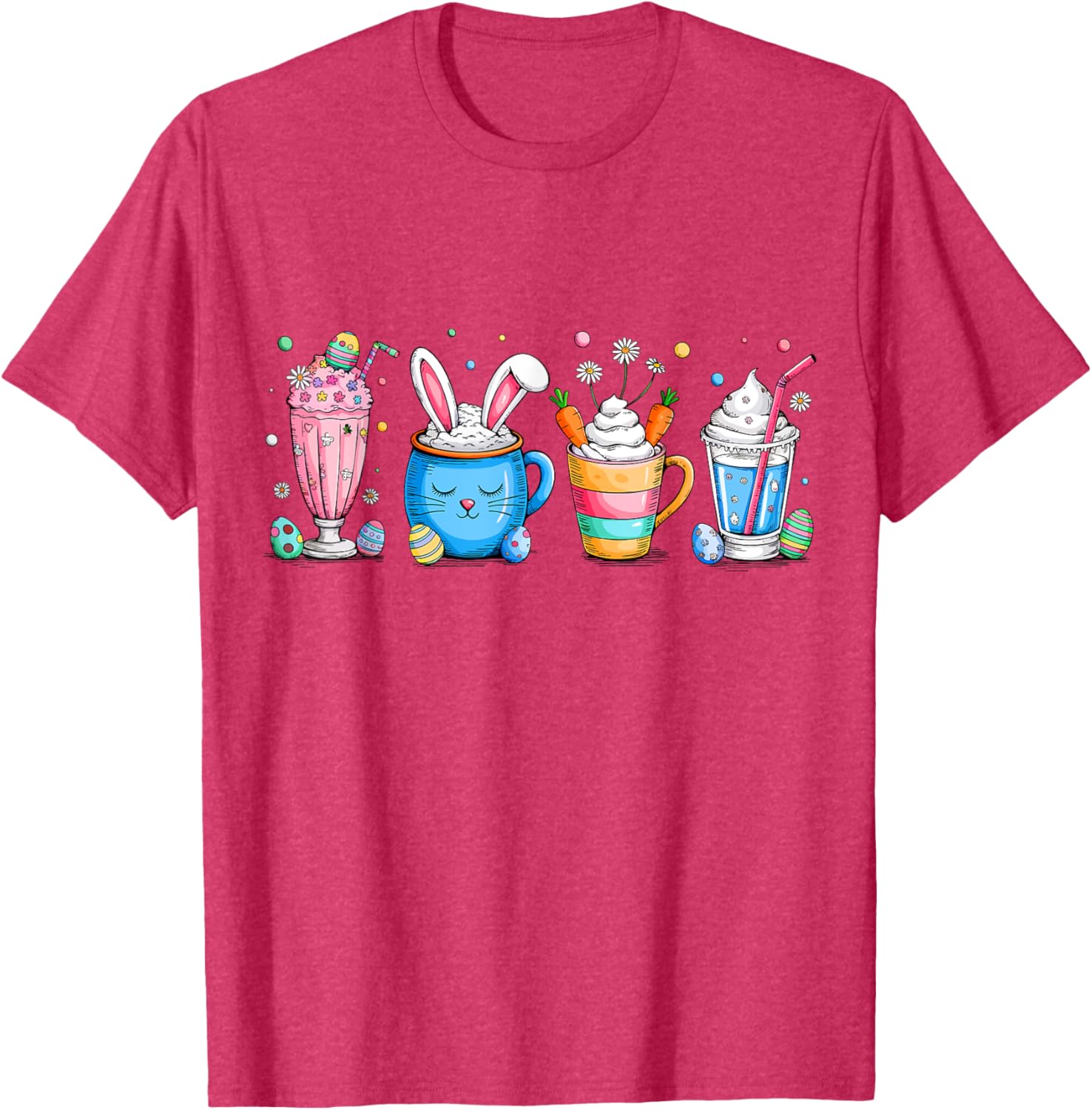 Cute Coffee Bunny T-Shirt for Women Girls with Easter Egg Design - 29