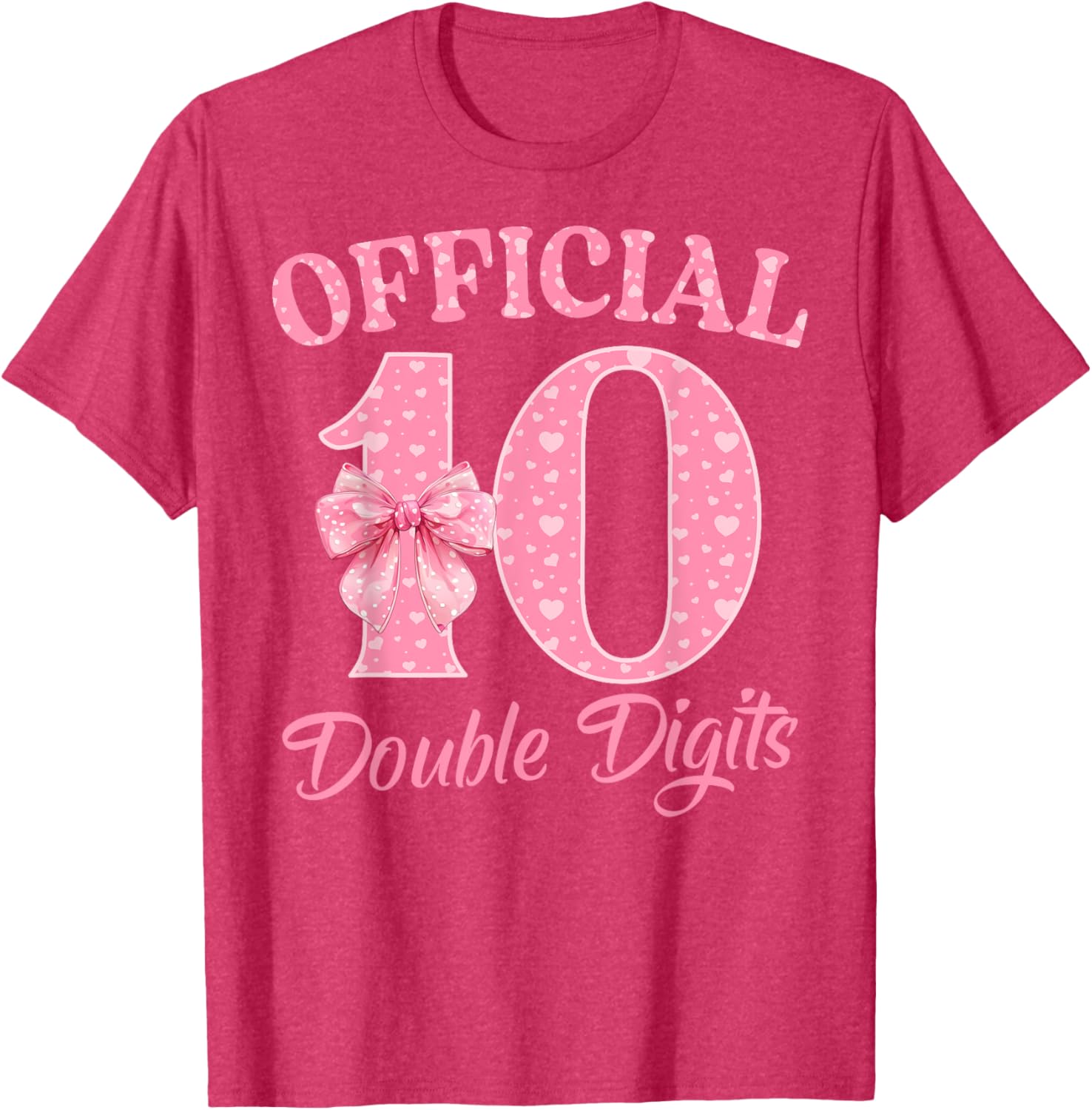 Cute Pink 10th Birthday Coquette Bow T-Shirt for Girls 10 Years Old - 16