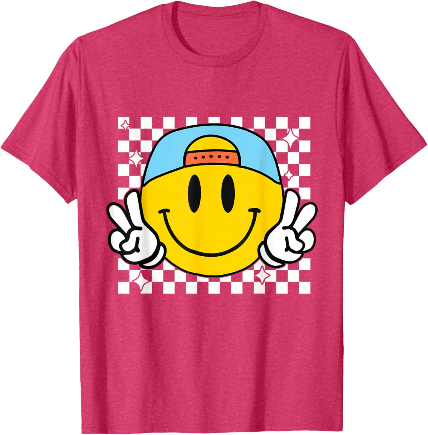 Cute Yellow Smile Face Checkered T-Shirt for Happy Vibes and Style - 11