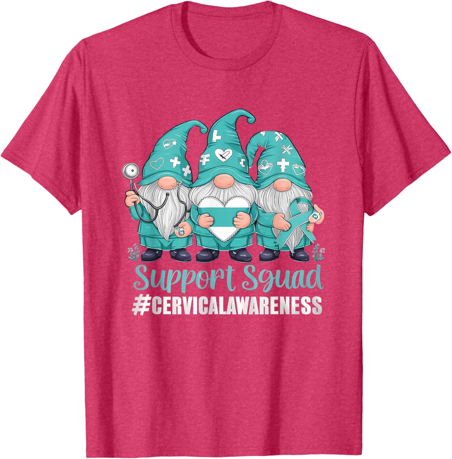 Cervical Cancer Awareness Gnome Teal Ribbon T-Shirt for Supporters - 25