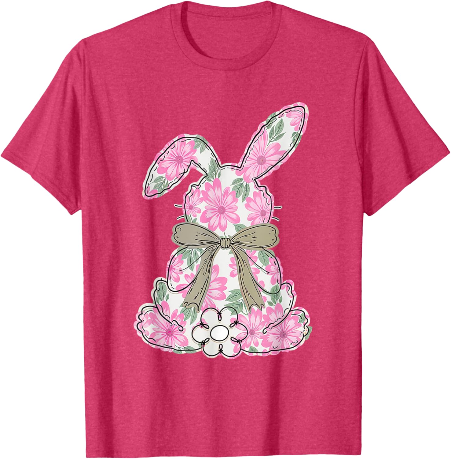 Coquette Floral Easter Bunny Kids Bow T-Shirt for Spring Celebrations - 4