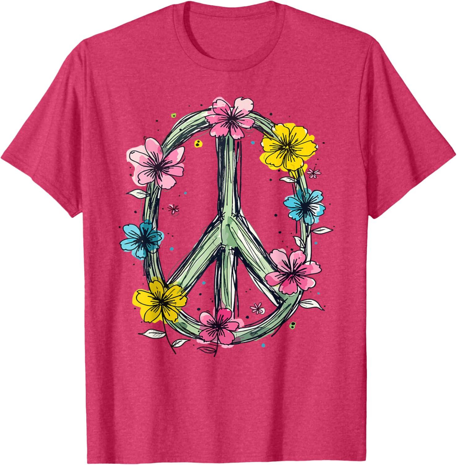 Flower Power Peace Sign T-Shirt for Women Love Hippie Style - 7