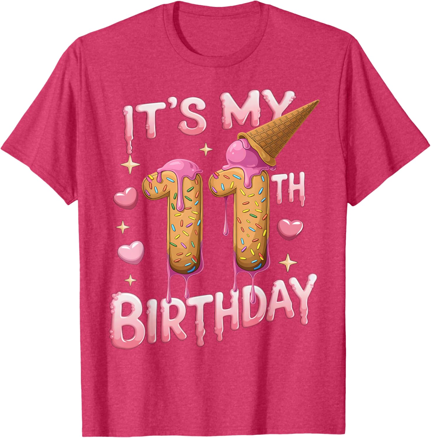 Cute Ice Cream 11th Birthday Shirt for Girls - Perfect Birthday Gift T-Shirt - 16