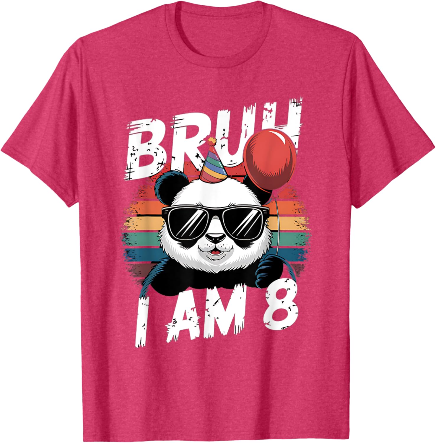 Bruh I Am 8 Panda Retro Sunset T-Shirt for Kids 8th Birthday Fun - 9