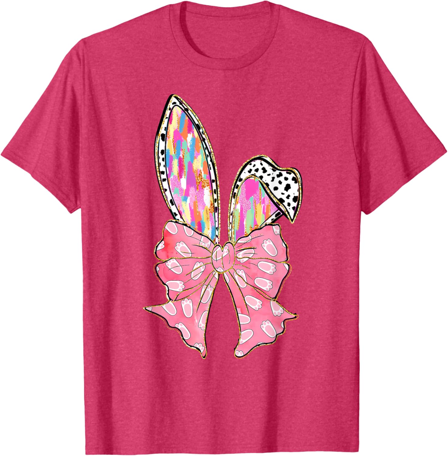 Cute Brushstroke Easter Bunny Coquette Bow Ears T-Shirt for Girls and Teens - 6