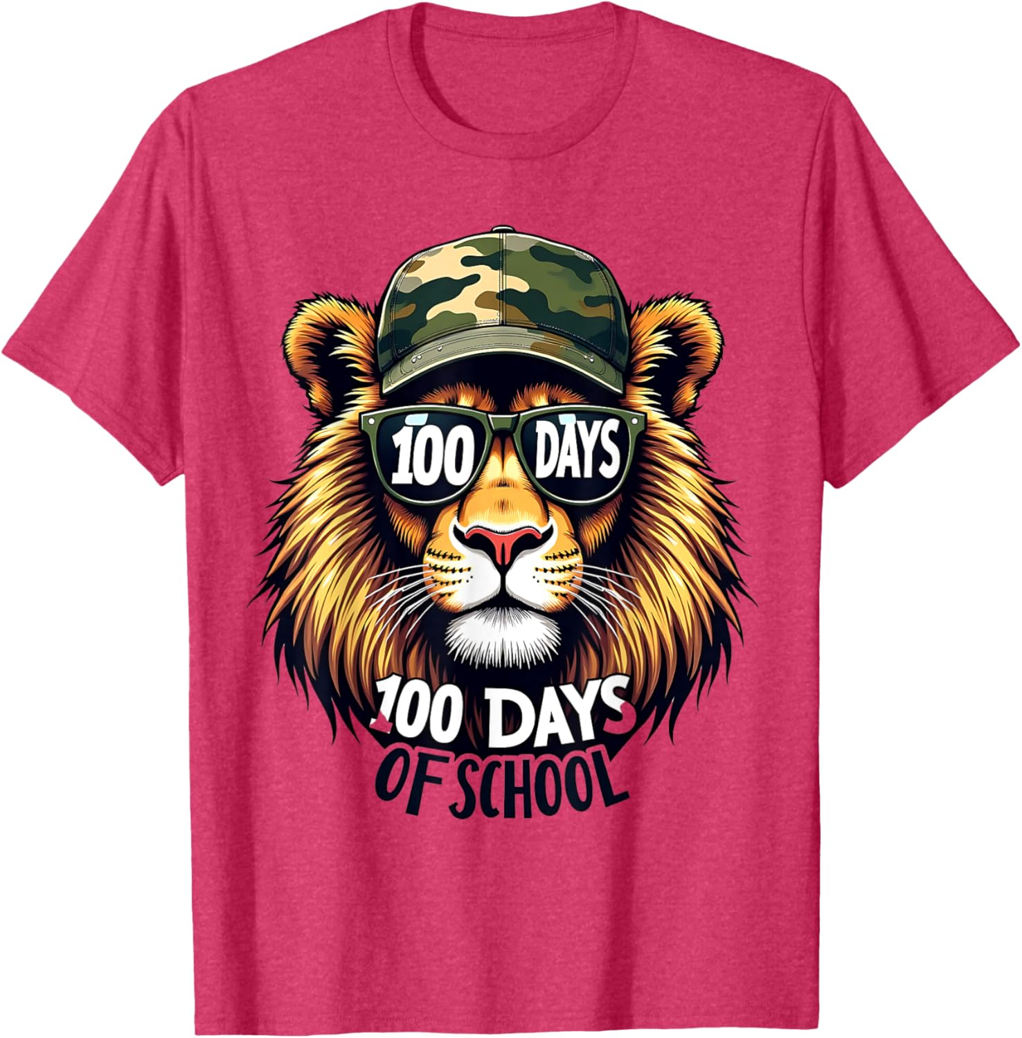 Cute 100 Days of School Lion Camo T-Shirt for Kids and Teachers - 15