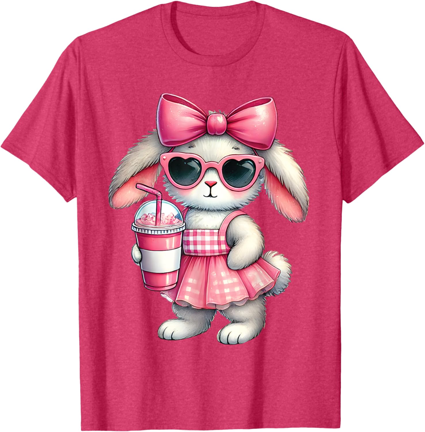 Cute Easter Bunny Drinking Iced Coffee T-Shirt for Women and Girls - 16