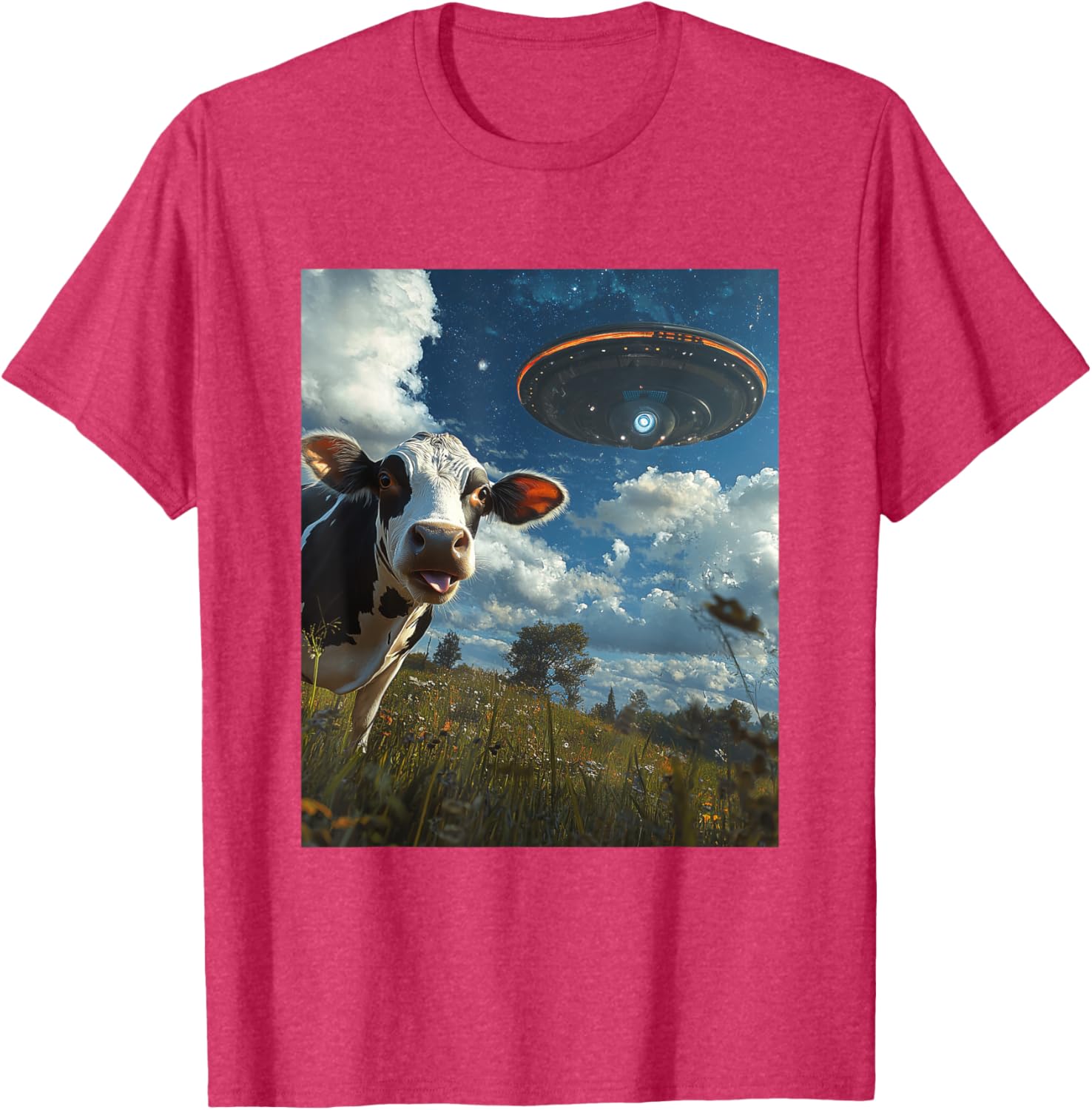 Funny Cow Selfie with Aliens UFO Graphic T-Shirt for Trendy Casual Wear - 16