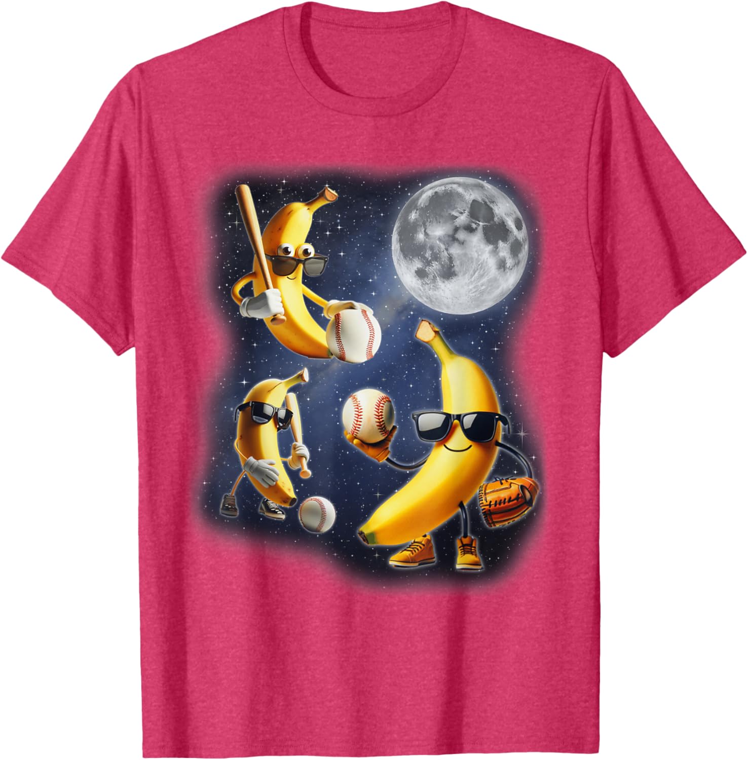 Funny Three Bananas Howling at the Moon Baseball T-Shirt for All Ages - 10