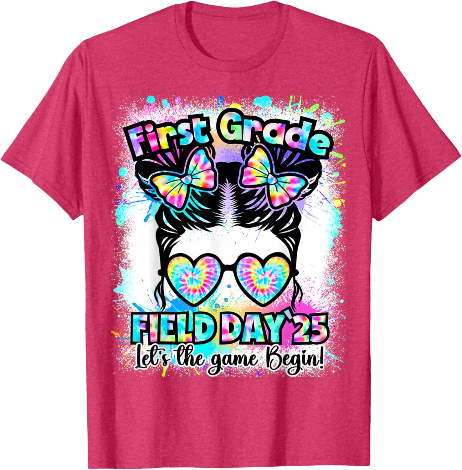 First Grade Field Day 2025 Messy Bun Teacher Kids T-Shirt Fun Design - 4