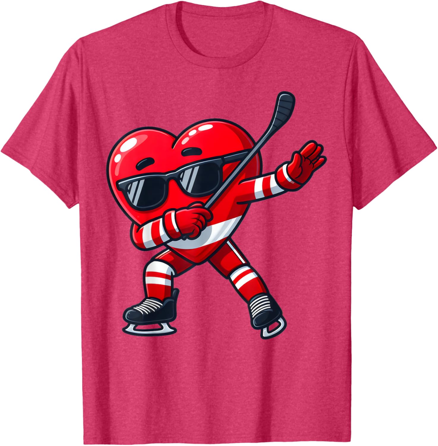 Cute Dabbing Heart Ice Hockey T-Shirt for Funny Valentine's Day Fun - 27