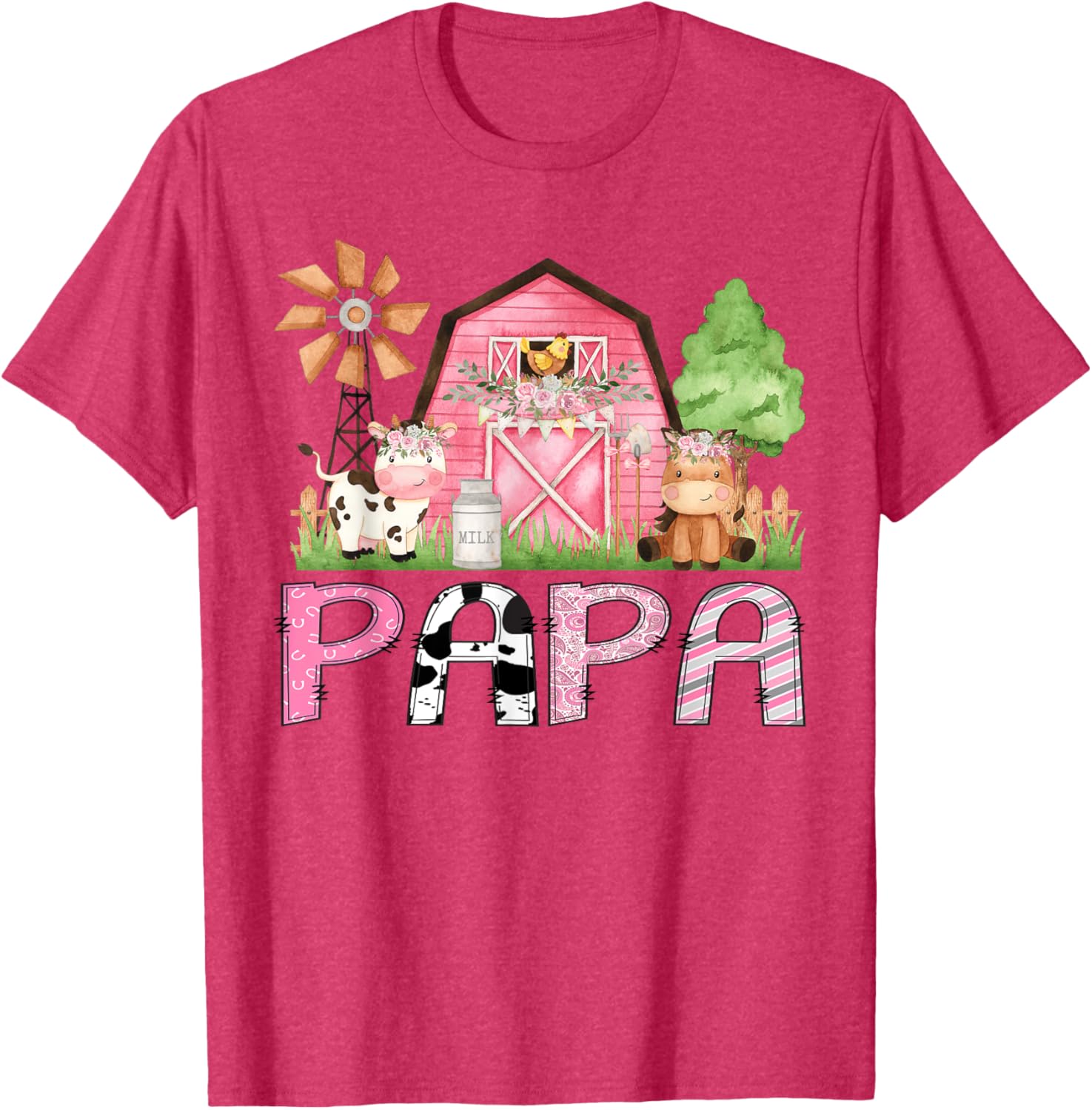 Cute Papa Pink Farm Animal Birthday Matching Family T-Shirts for Kids - 13