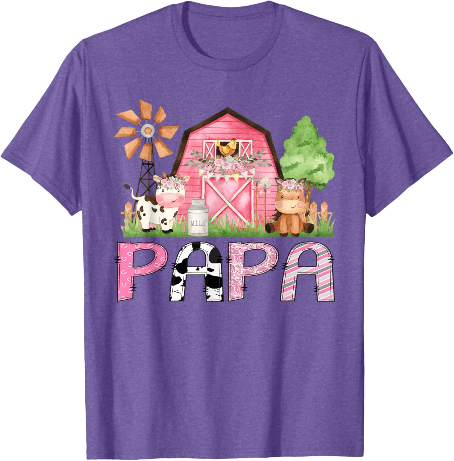 Cute Papa Pink Farm Animal Birthday Matching Family T-Shirts for Kids - 7