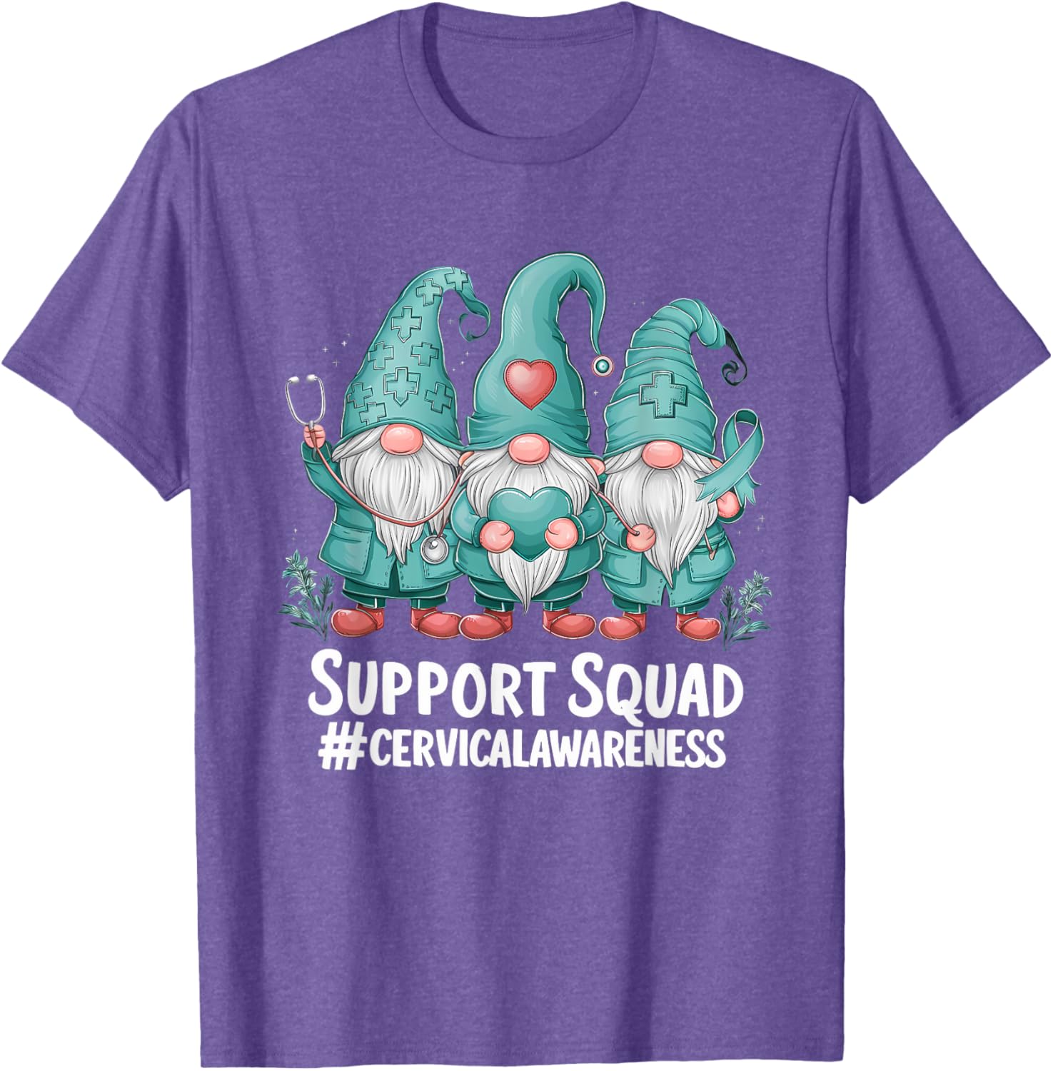 Cervical Cancer Awareness Teal Ribbon Gnome T-Shirt for Supporters - 26