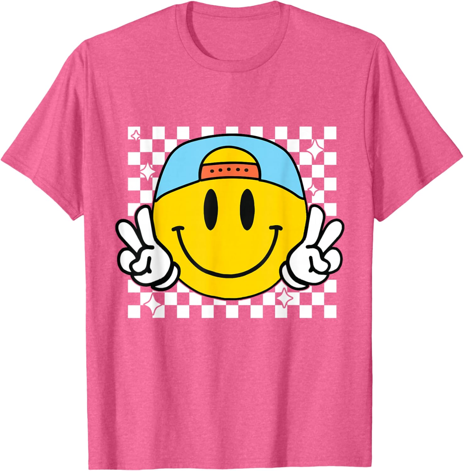 Cute Yellow Smile Face Checkered T-Shirt for Happy Vibes and Style - 16