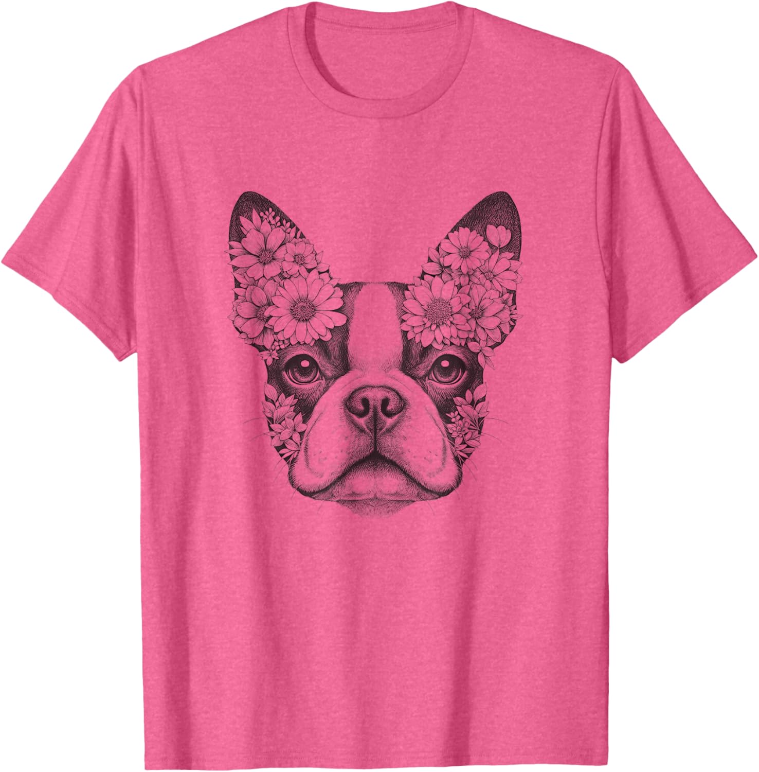 Floral Boston Terrier T-Shirt for Men and Women - Bostie Flower Design - 11